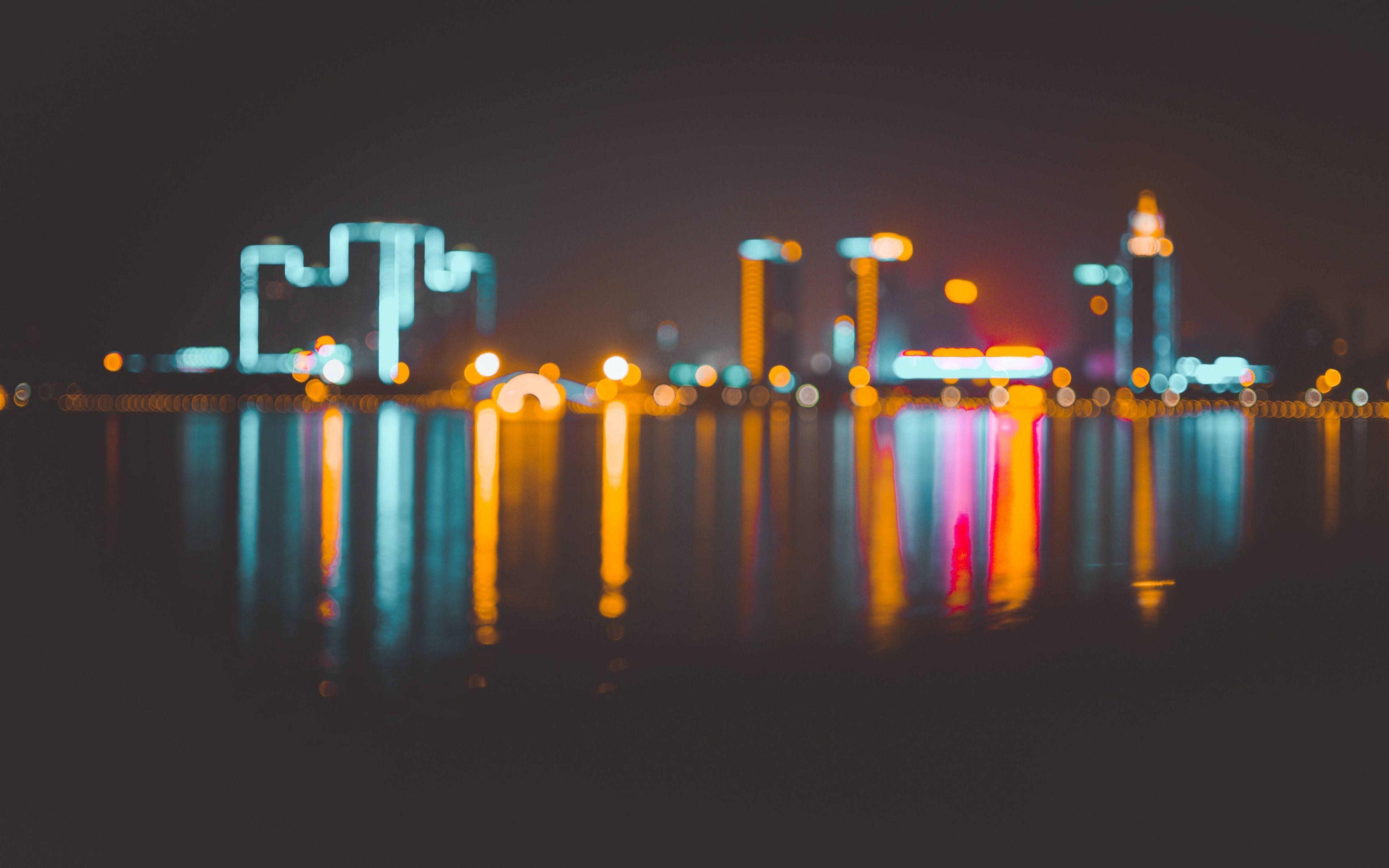 3840x2400 Download 3840x2400 wallpaper city, lights, blur, reflections, 4k