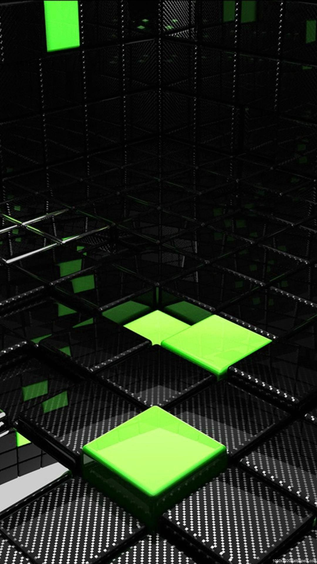 1080x1920 Cool Black Green Cube Wallpaper HD
