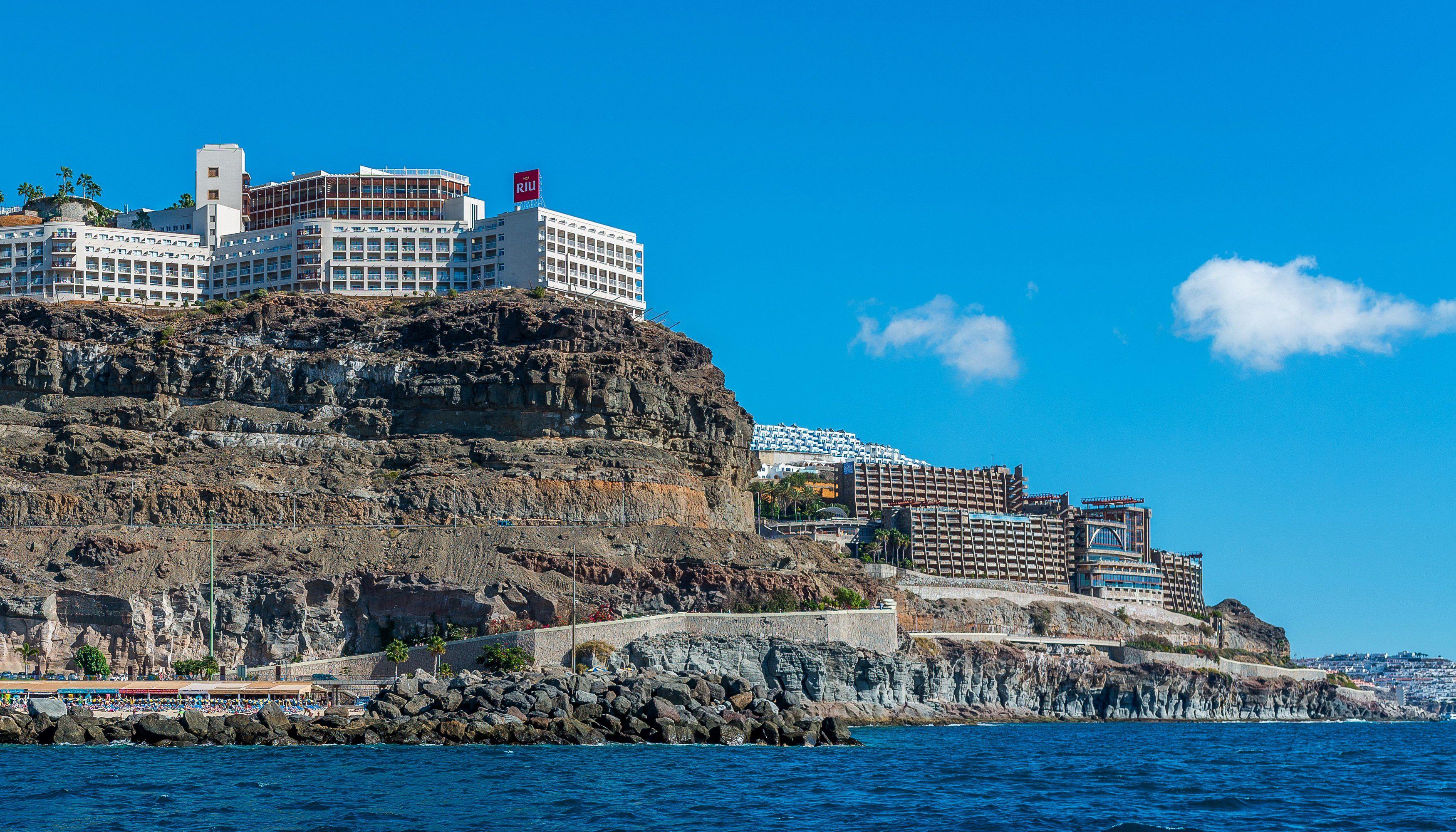 3500x2000 spain, Houses, Sea, Canary, Islands, Crag, Puerto, Rico, Gran