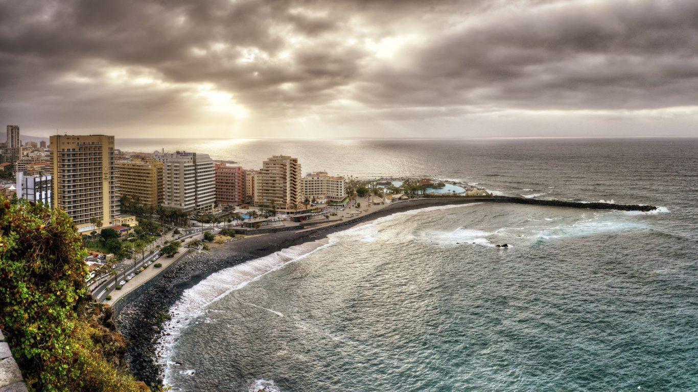 1366x768 Spain Islands Tenerife Sea Island Cruz City Canary City Wallpaper & Background Download