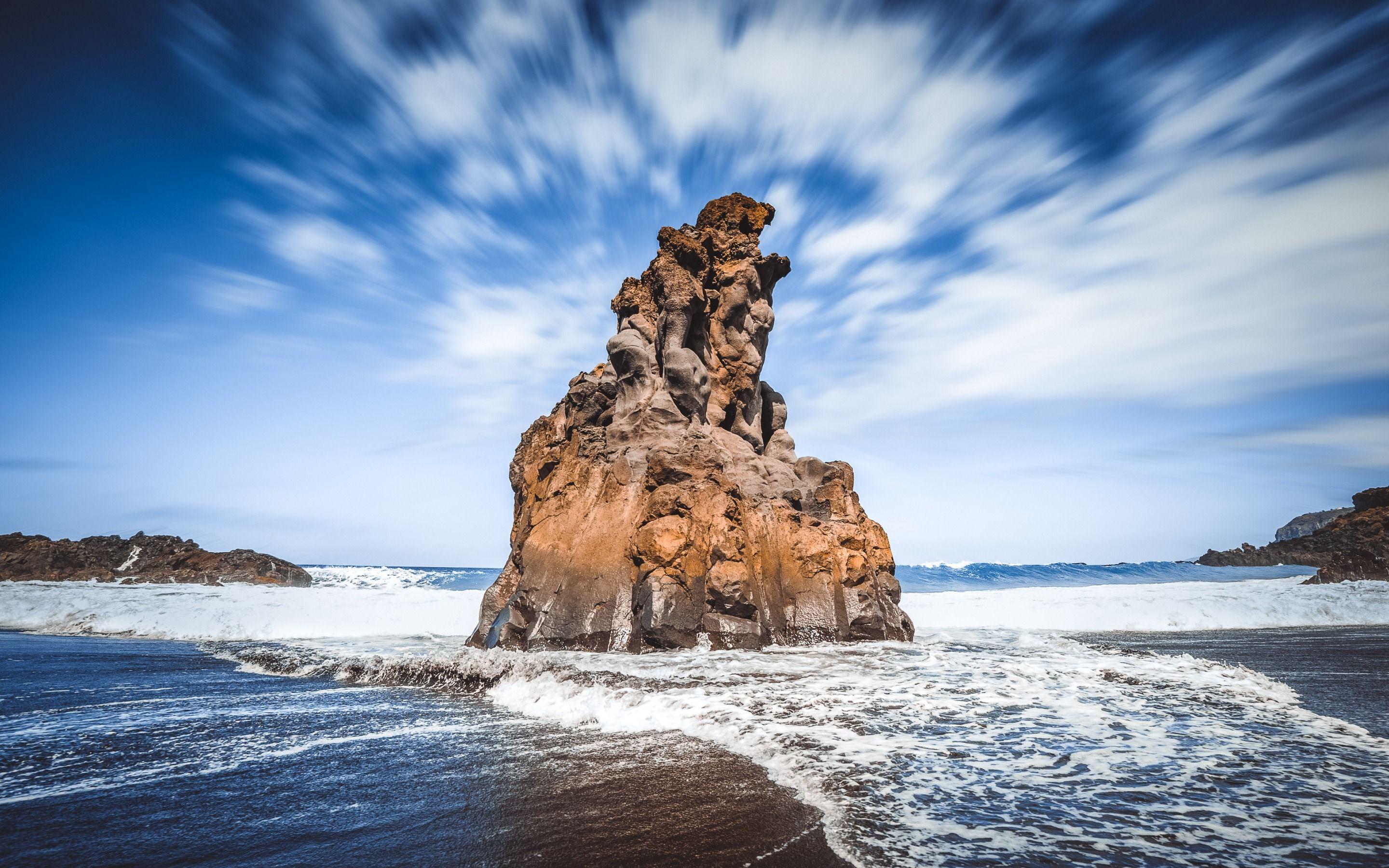 2880x1800 Download wallpaper Tenerife, Atlantic Ocean, cliff, Canary Islands, coast, waves, Spain for desktop with resolution 2880x1800. High Quality HD picture wallpaper