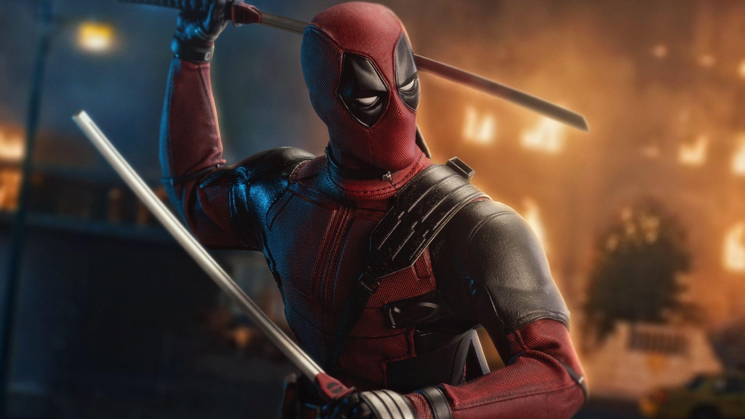 2560x1440 Download Deadpool, marvel, superhero, toy figure, art wallpaper, 2560x Dual Wide, Widescreen 16: Widescreen