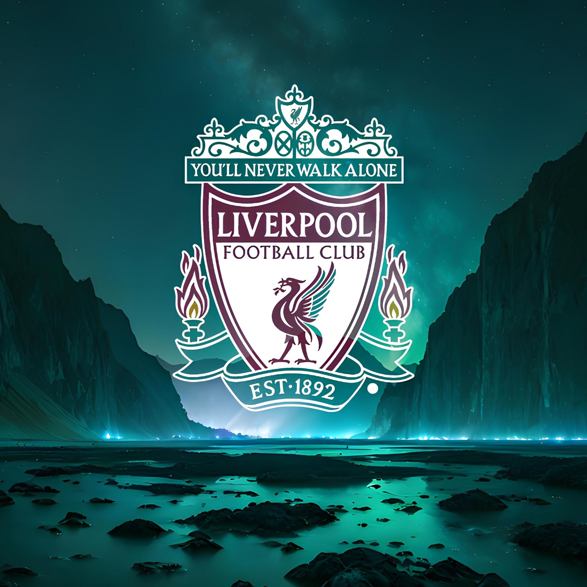 2048x2048 Liverpool FC Wallpaper 4K, Neon logo, Premier League club