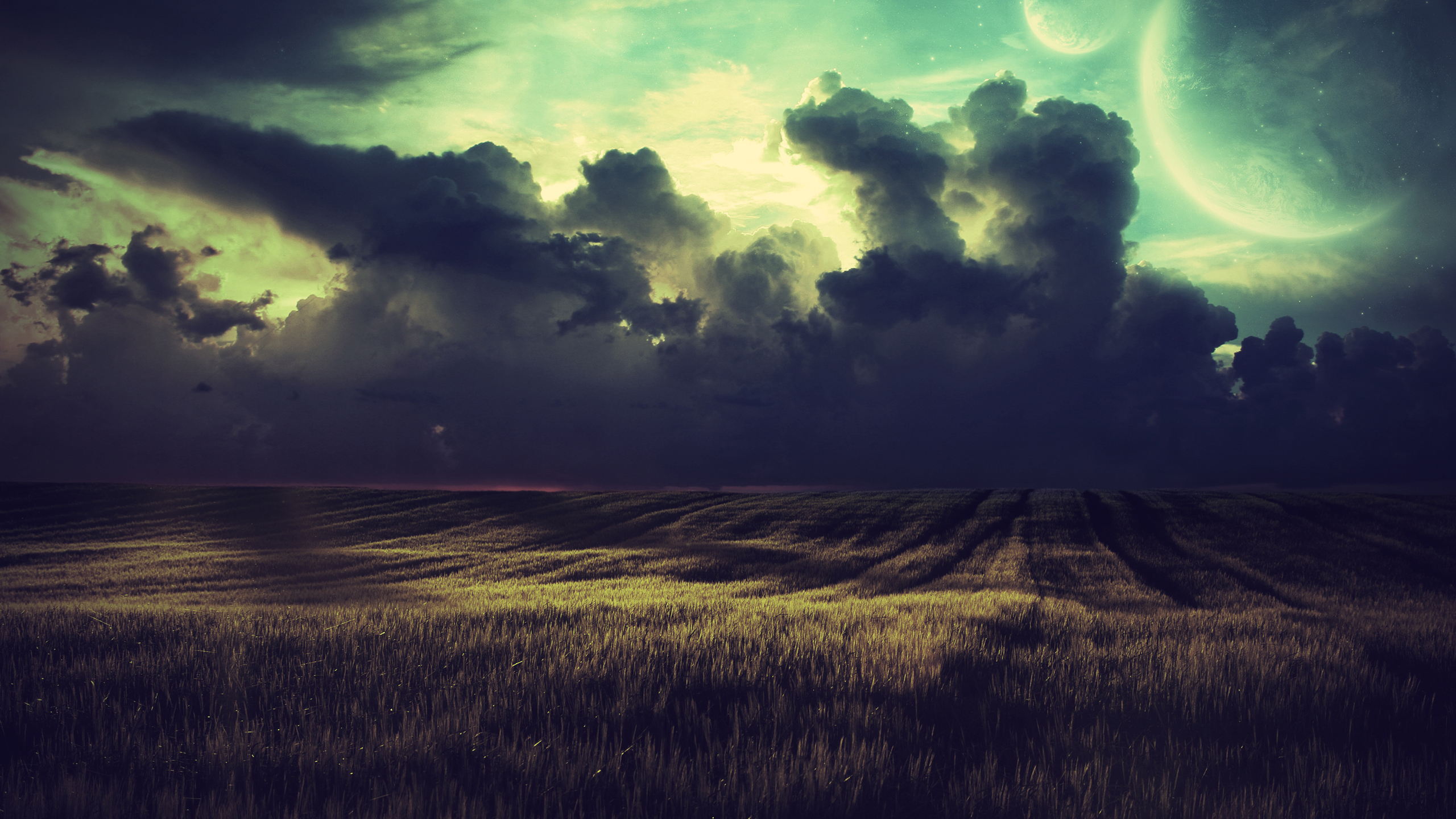 2560x1440 Dramatic Field Under Dark Clouds Wallpaper, HD Nature 4K Wallpaper, Image and Background