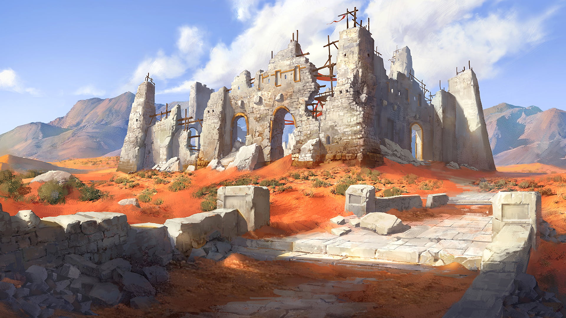 1920x1080 Building ruins digital wallpaper, digital art, castle, ruin HD wallpaper
