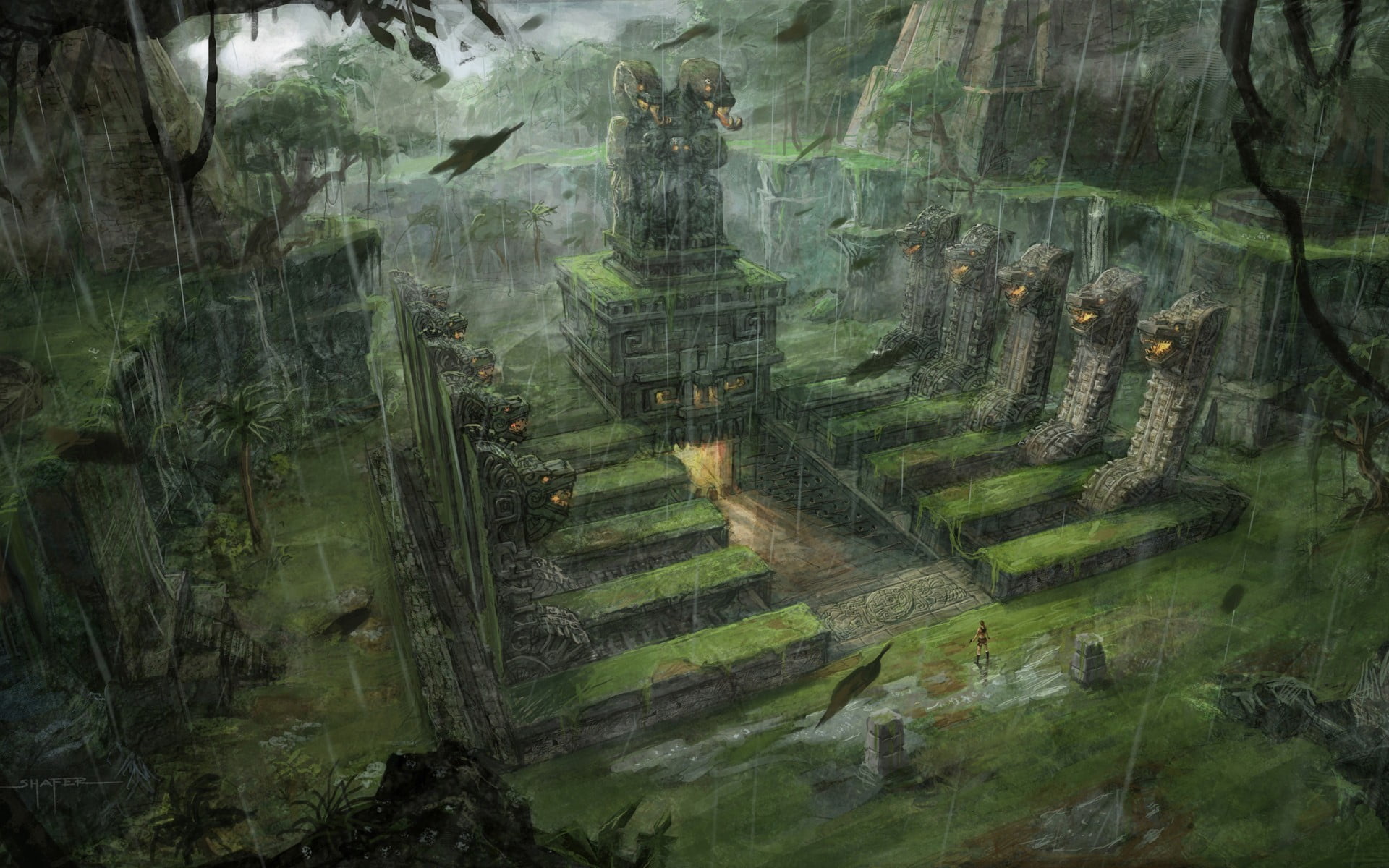 1920x1200 Ancient ruin illustration, fantasy art, Lara Croft, Tomb Raider, video games HD wallpaper
