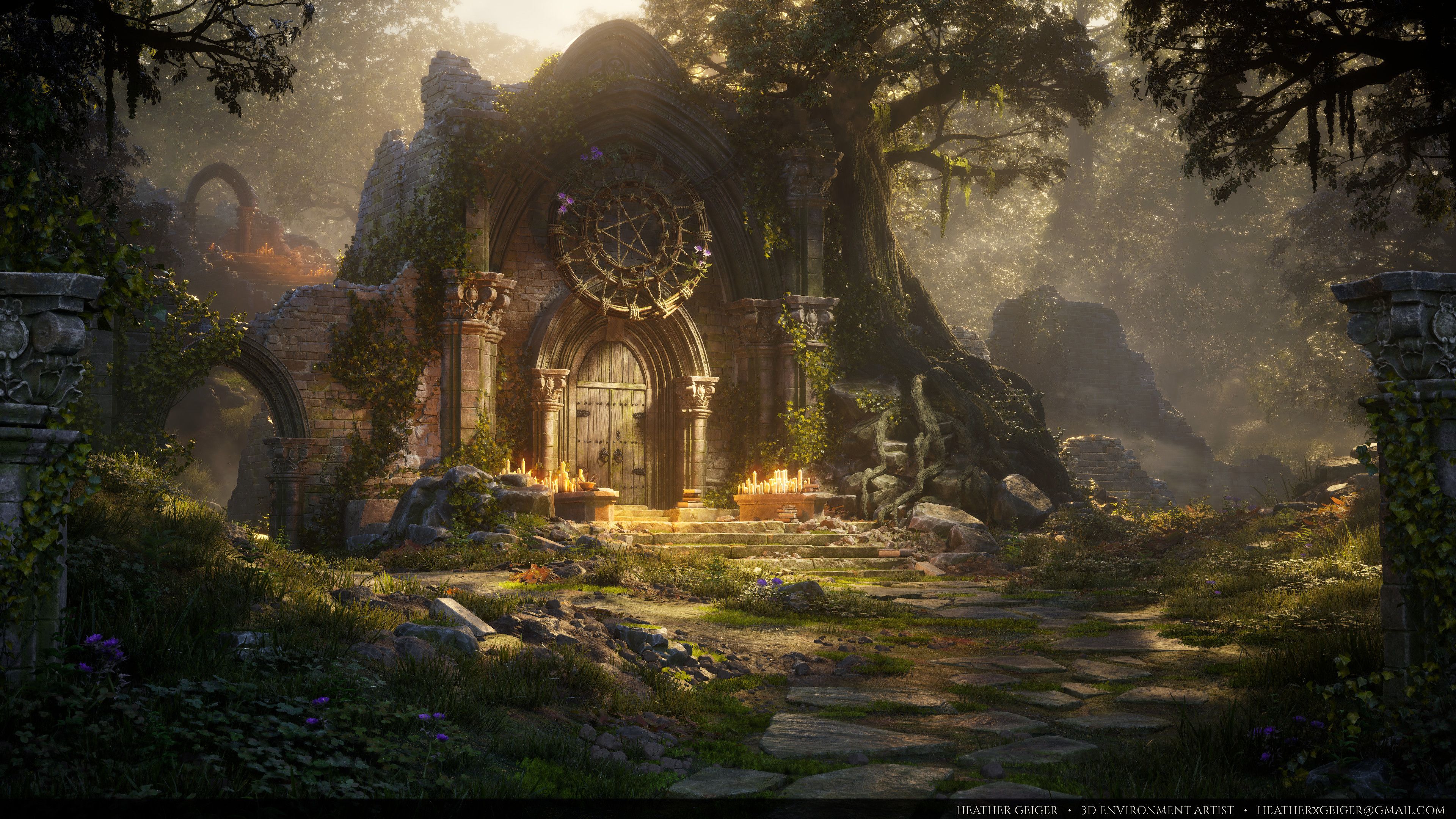 3840x2160 Fantasy Ruins Forest Environment. Unreal Engine 5. Modular Dark Fantasy 3D Landscape