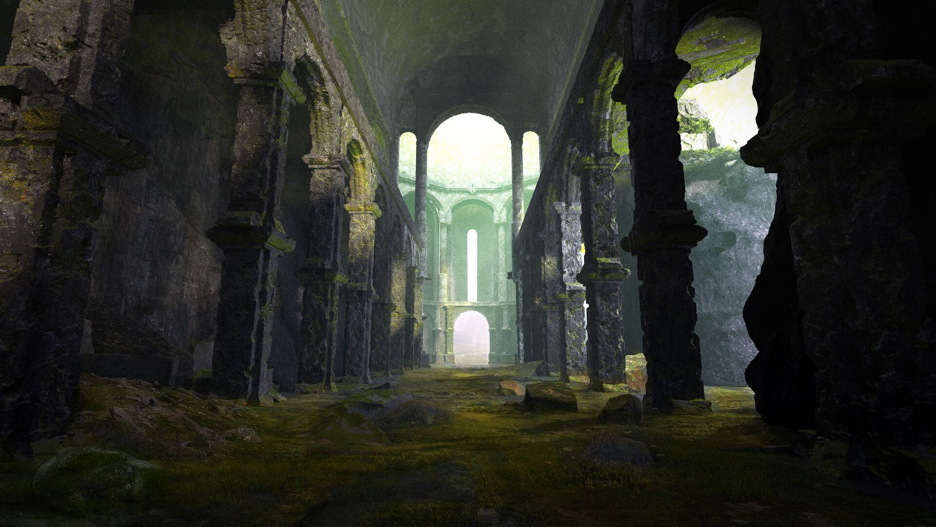 1920x1080 Ruined temple • Environment concept