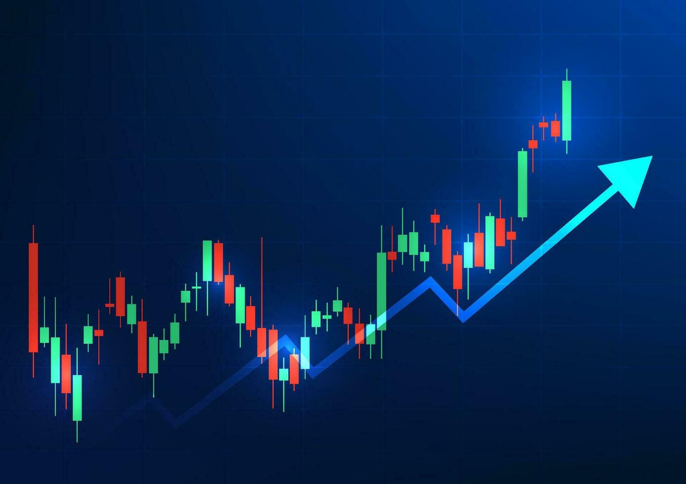 1388x980 Graph technology background It is a technology that shows the growth price of a company on the stock market, increasing the attractiveness of investors. Candlestick chart with a rising blue arrow 27477385