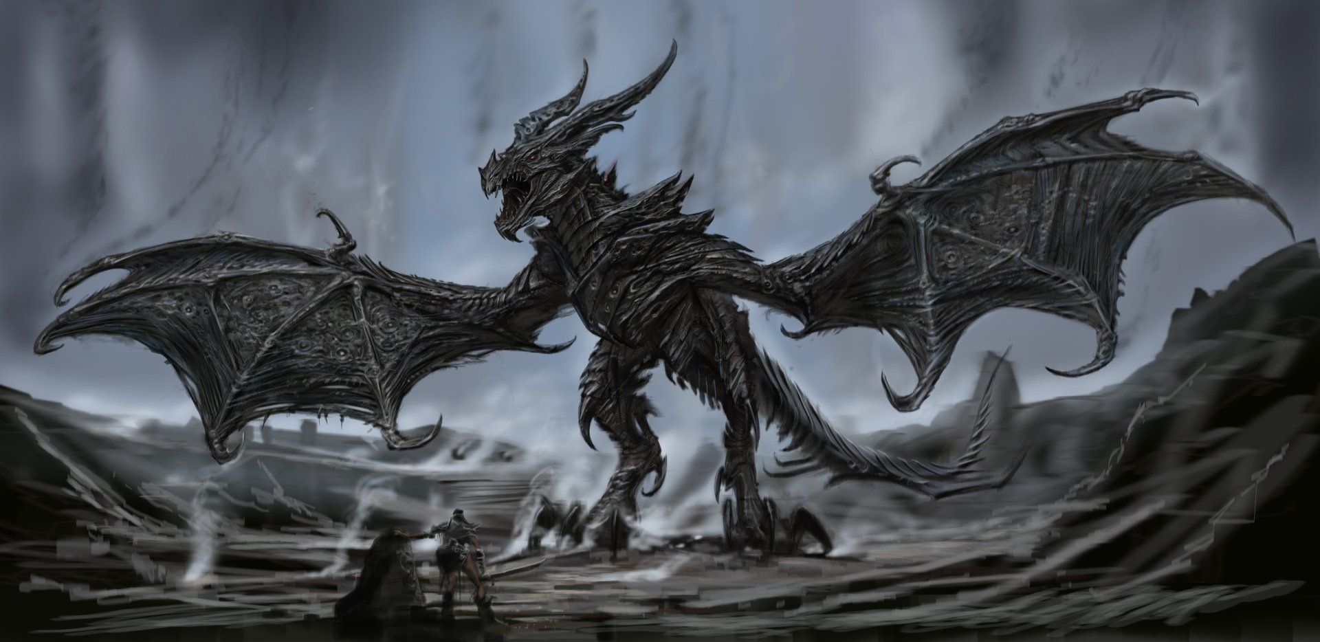 1920x934 Epic Skyrim Dragon Battle Ultra HD Wallpaperx3270