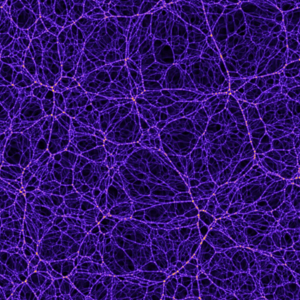 1024x1024 Cosmic tile (colour). A rendering of the cosmic web, using
