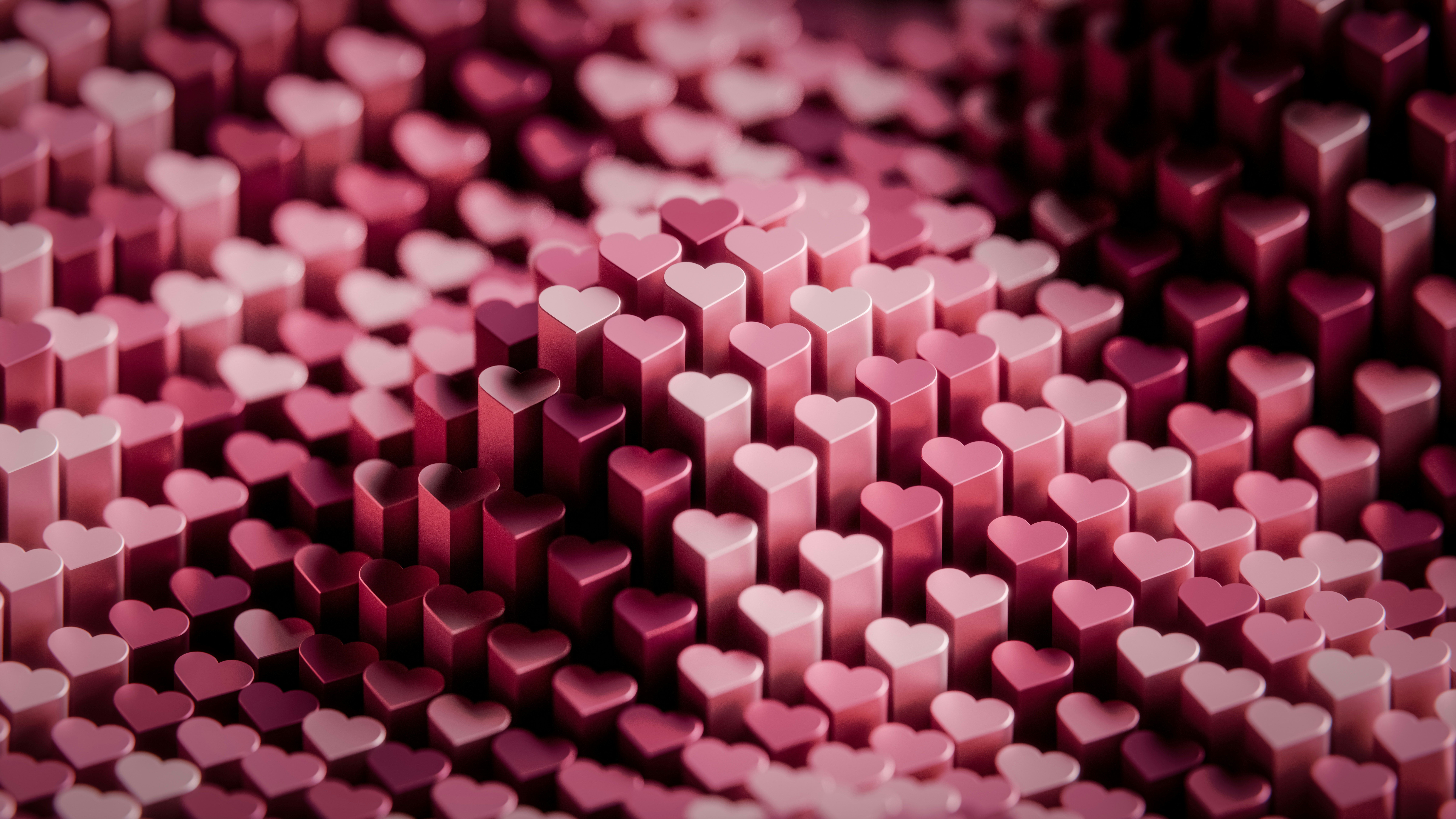 9600x5400 Pink hearts Wallpaper 4K, 3D background, 5K, 8K