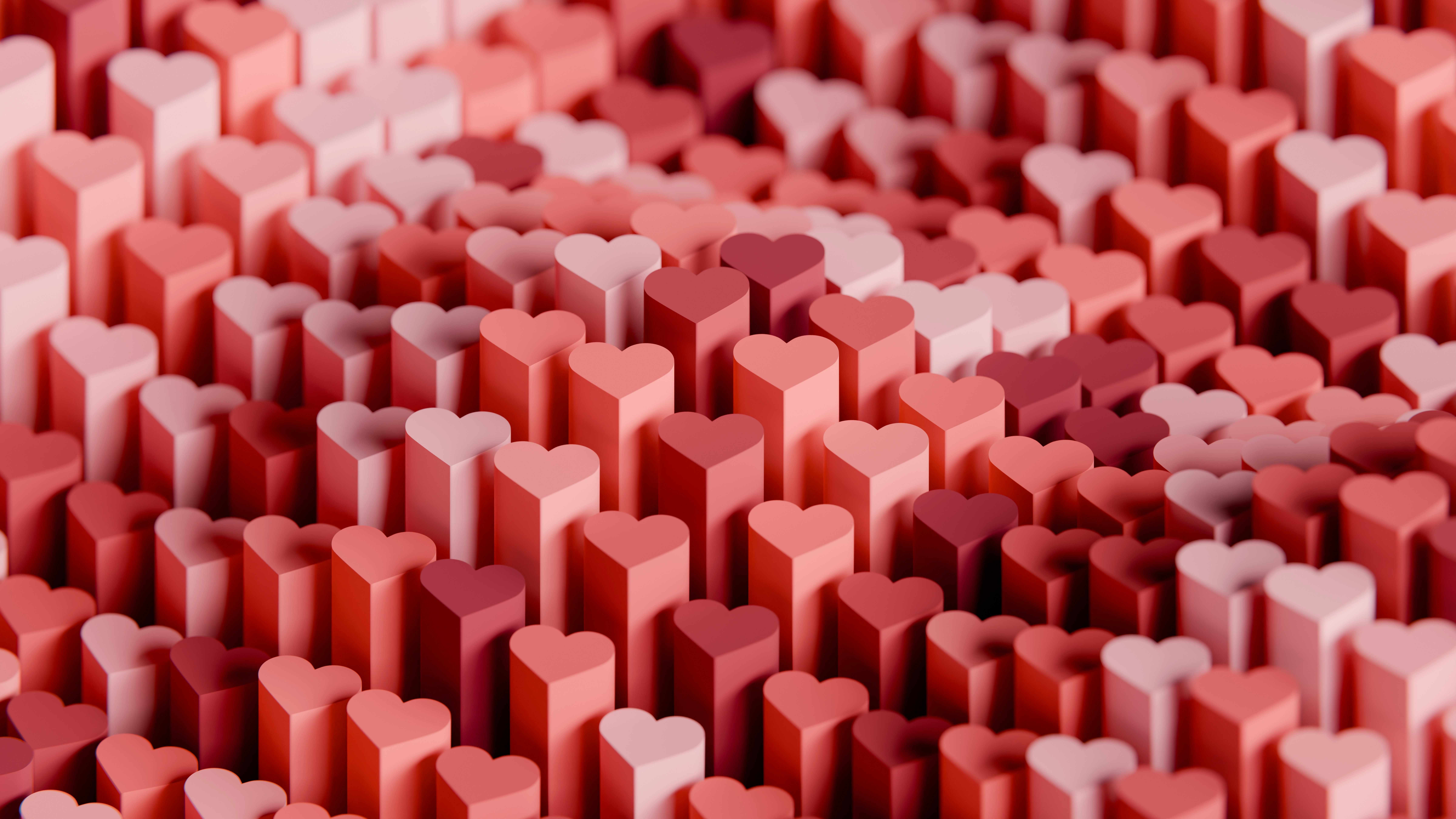 9600x5400 Red hearts Wallpaper 4K, 3D background, 5K, 8K