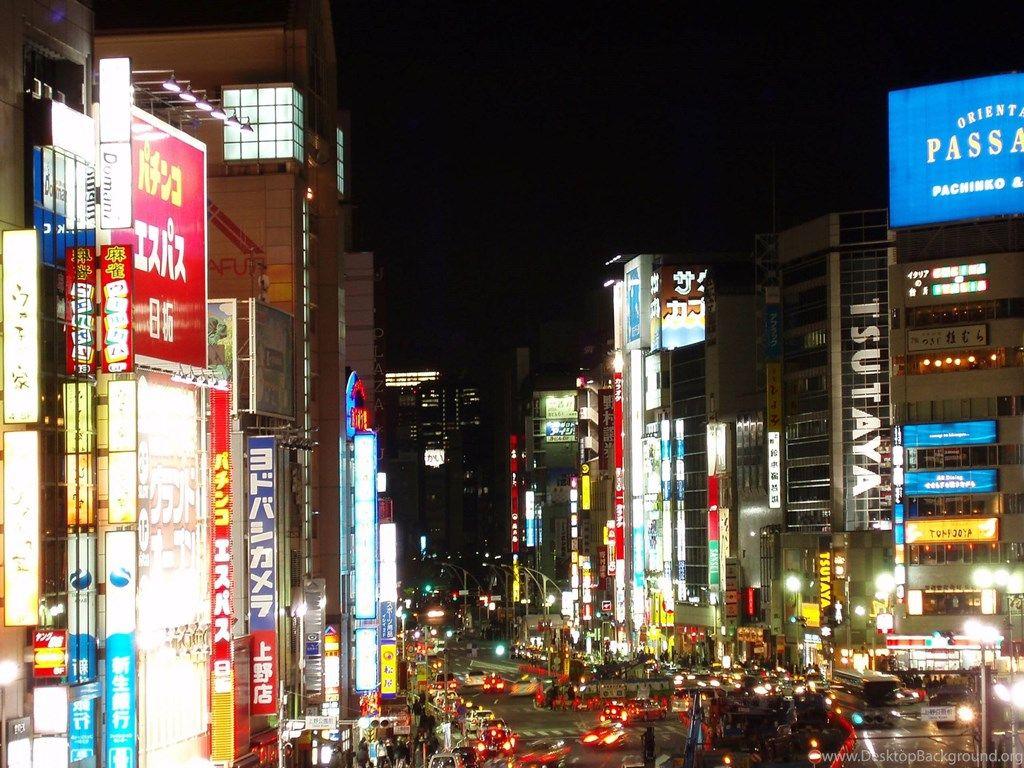 1024x768 Japan City Streets At Night Wallpaper. Desktop Background