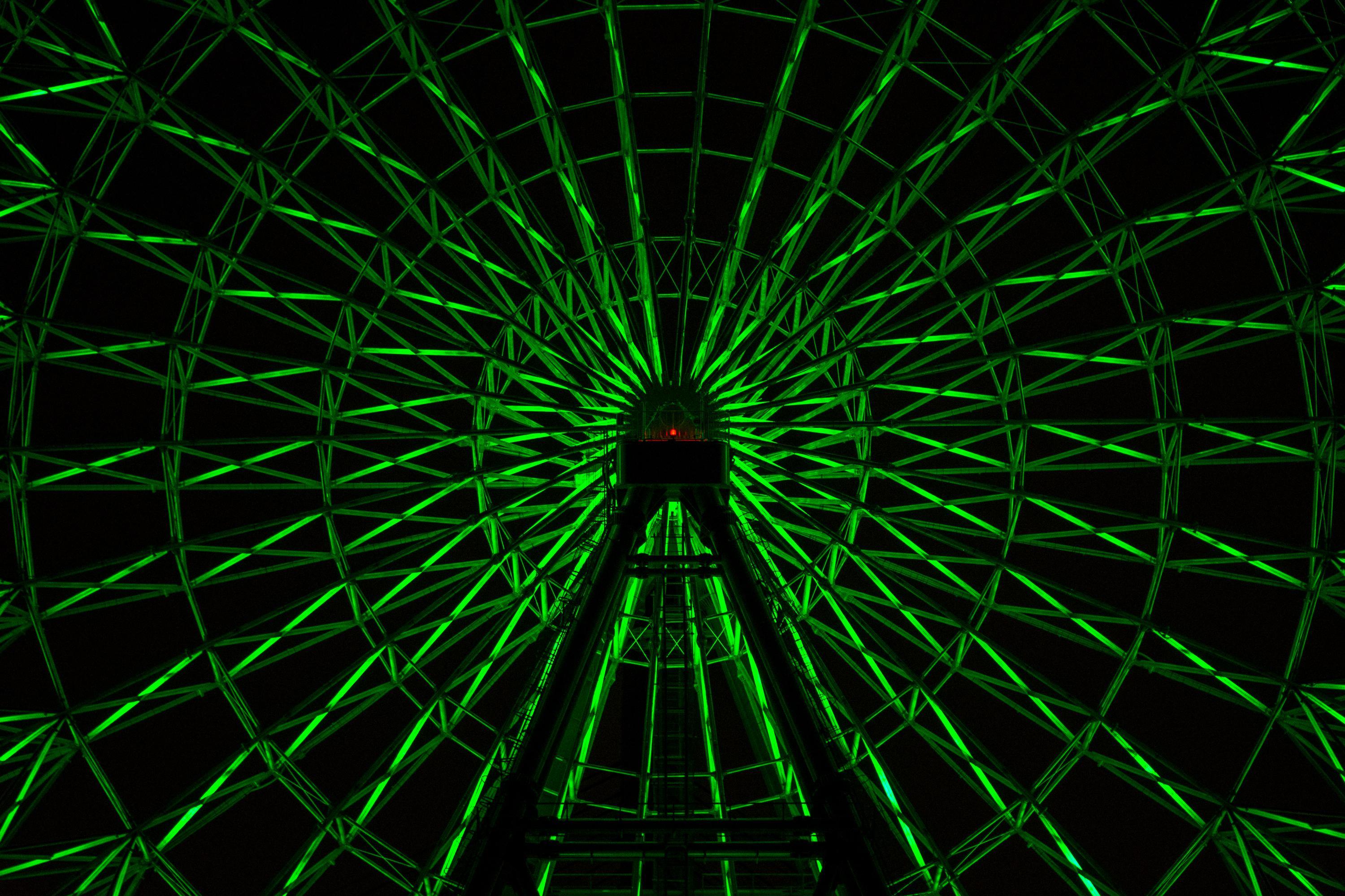 3000x2000 wallpaper ferris wheel, neon, green HD : Widescreen : High