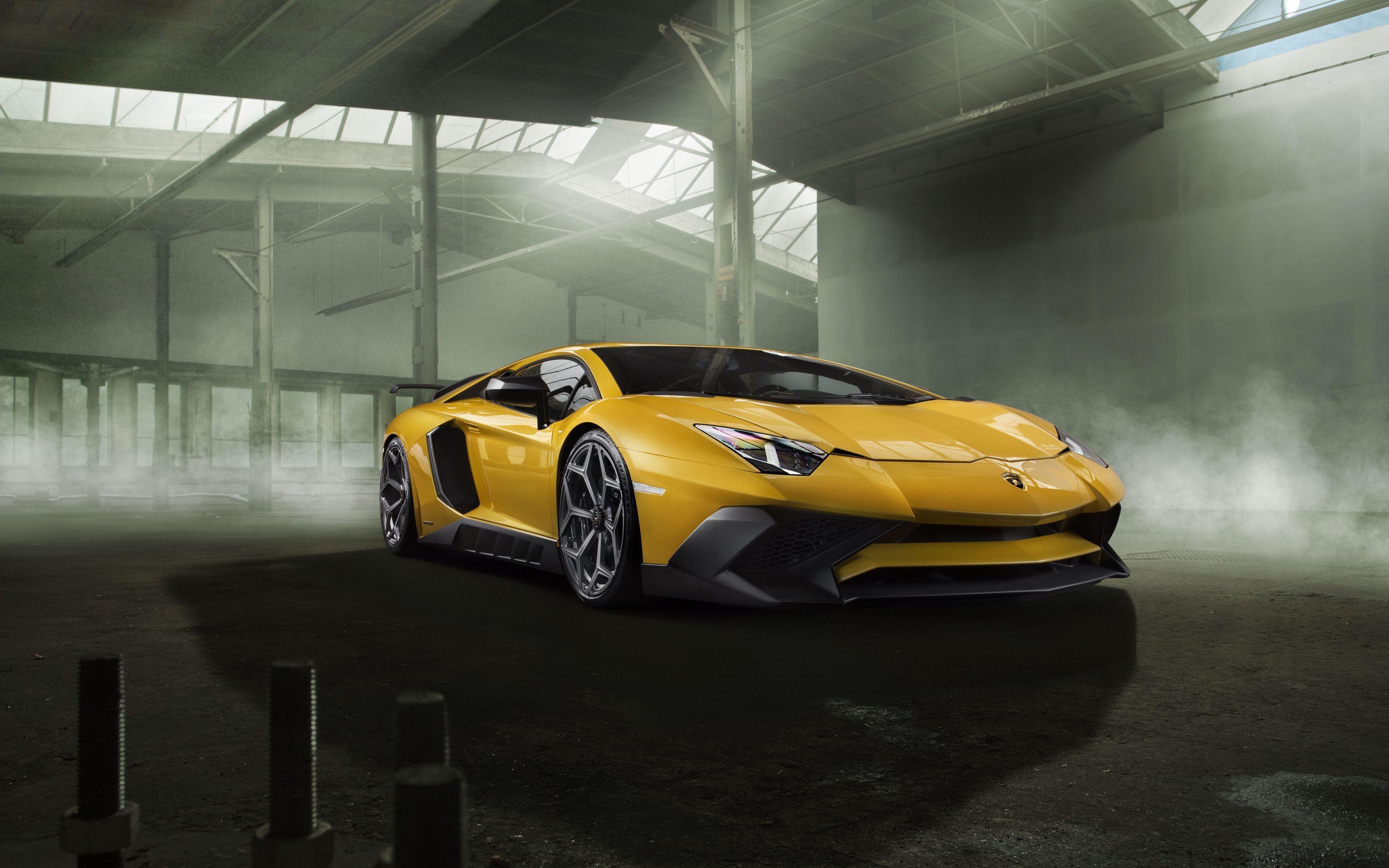3840x2400 Download wallpaper 3840x2400 lamborghini, aventador, yellow, side