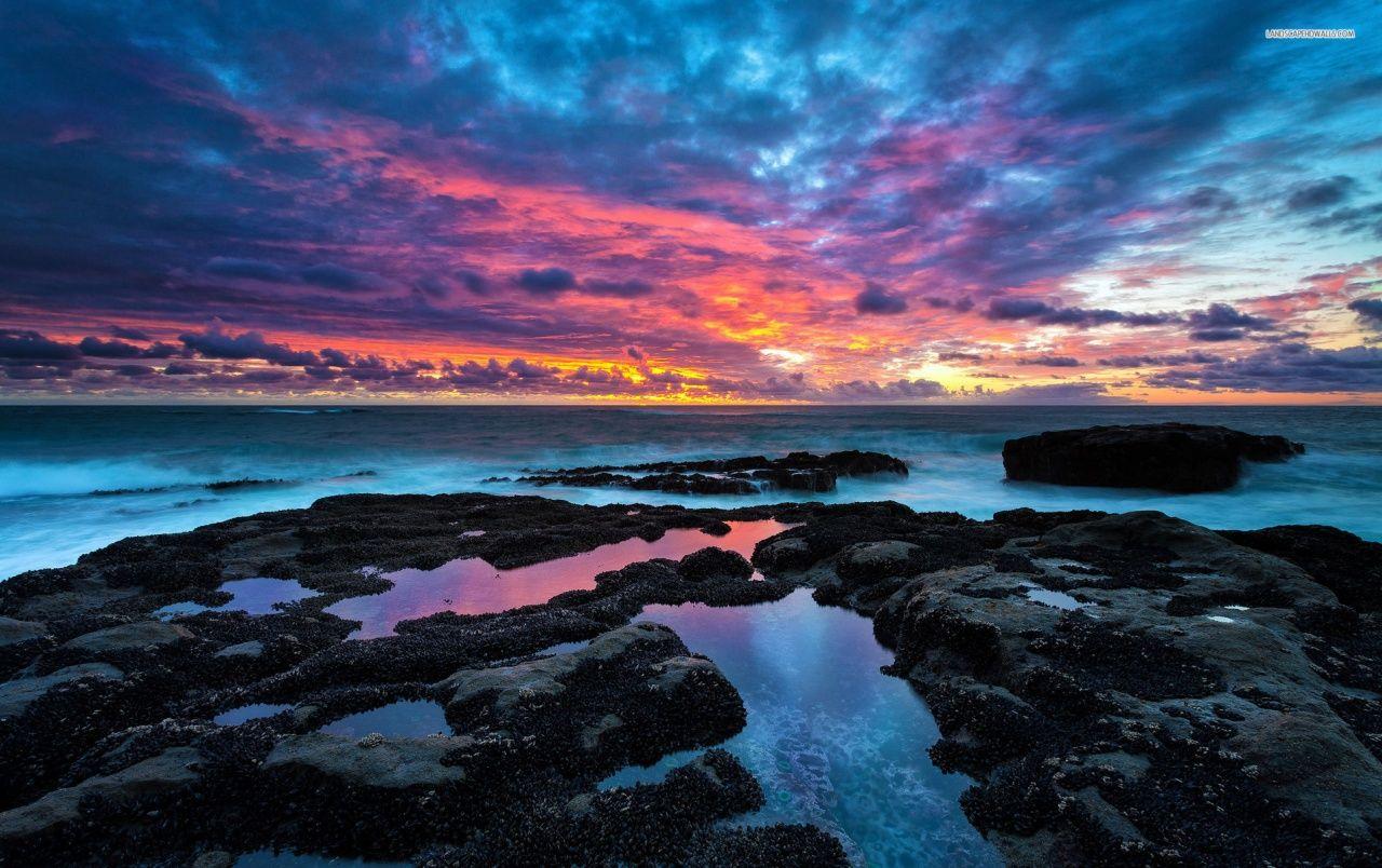 1280x804 Originalwide Ocean Black Rocks & Pink Sky Wallpaper Landscape Wallpaper & Background Download