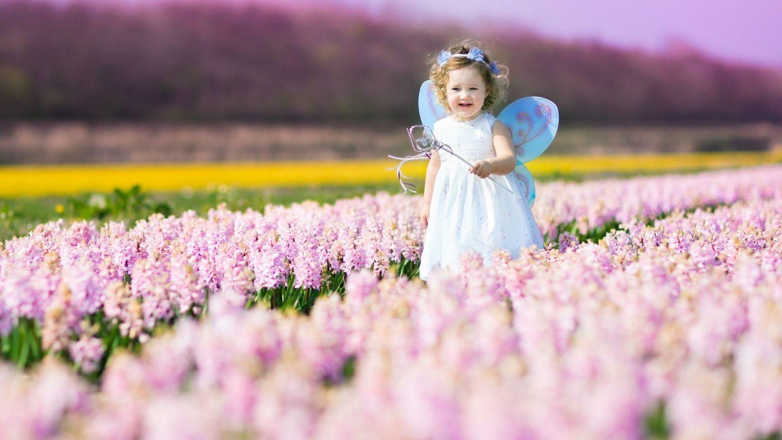 1600x900 Free download Cute Baby in Spring Flower Field Image New HD
