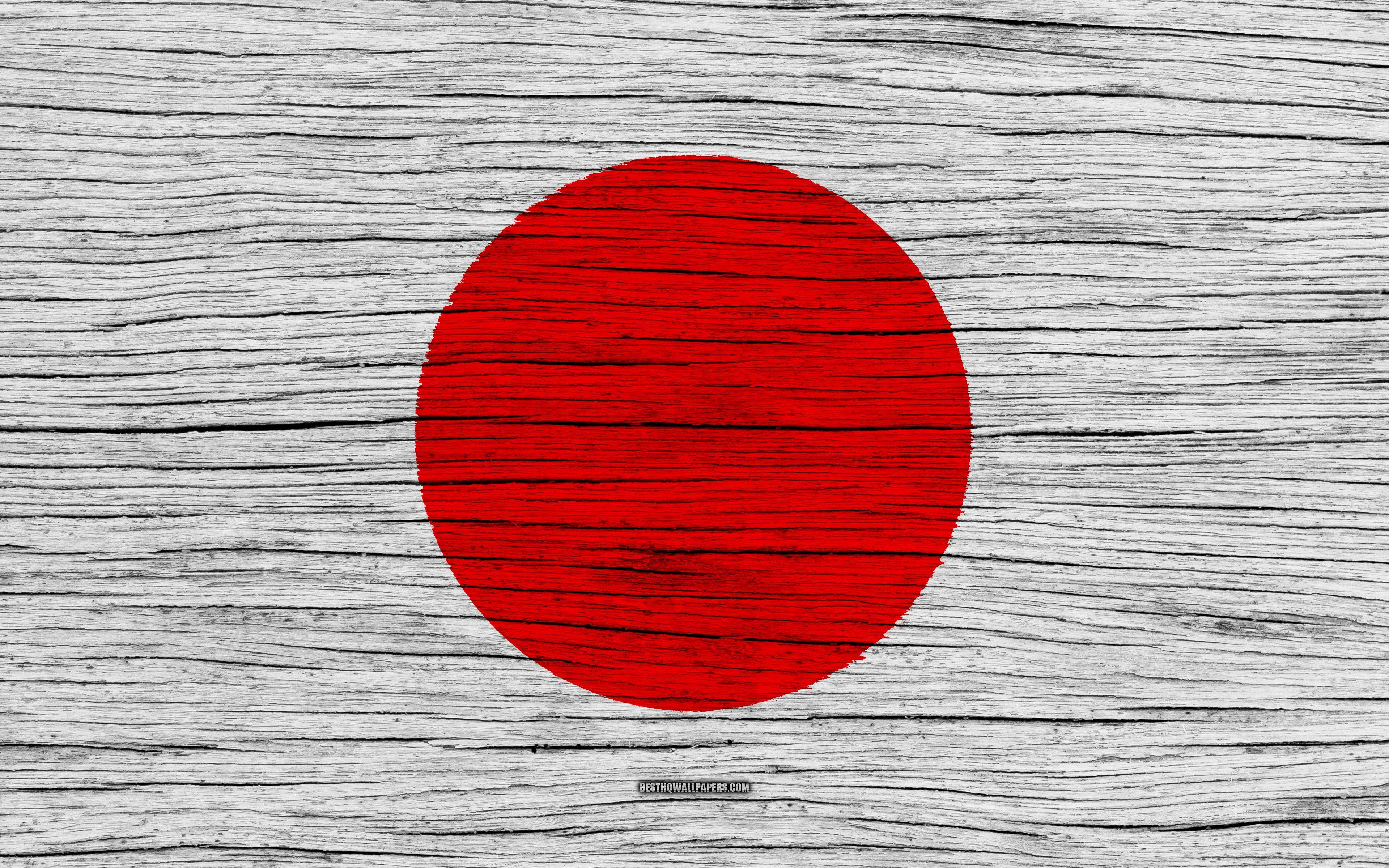 3840x2400 Download wallpaper Flag of Japan, 4k, Asia, wooden texture