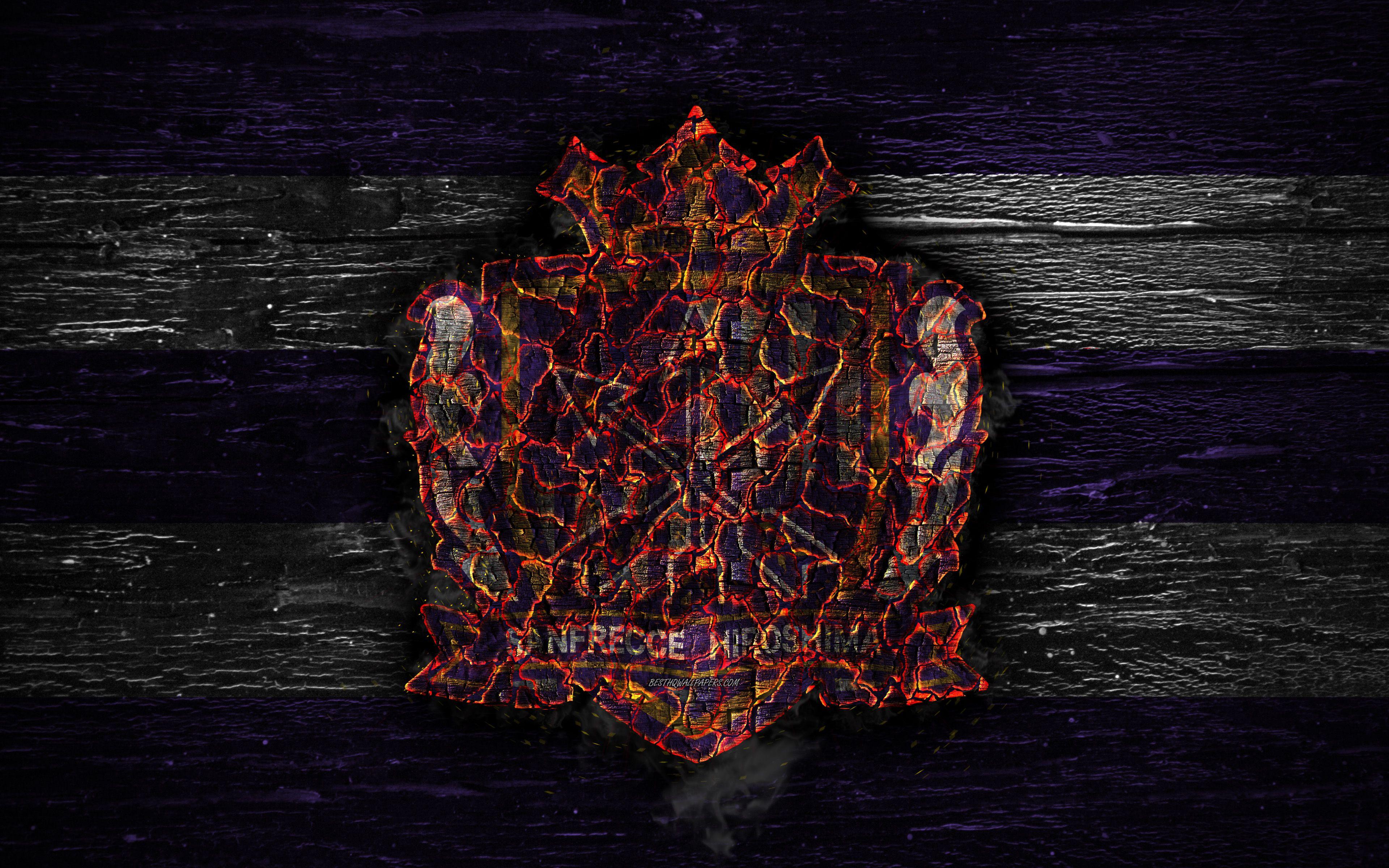 3840x2400 Download wallpaper Sanfrecce Hiroshima FC, 4k, fire logo, J