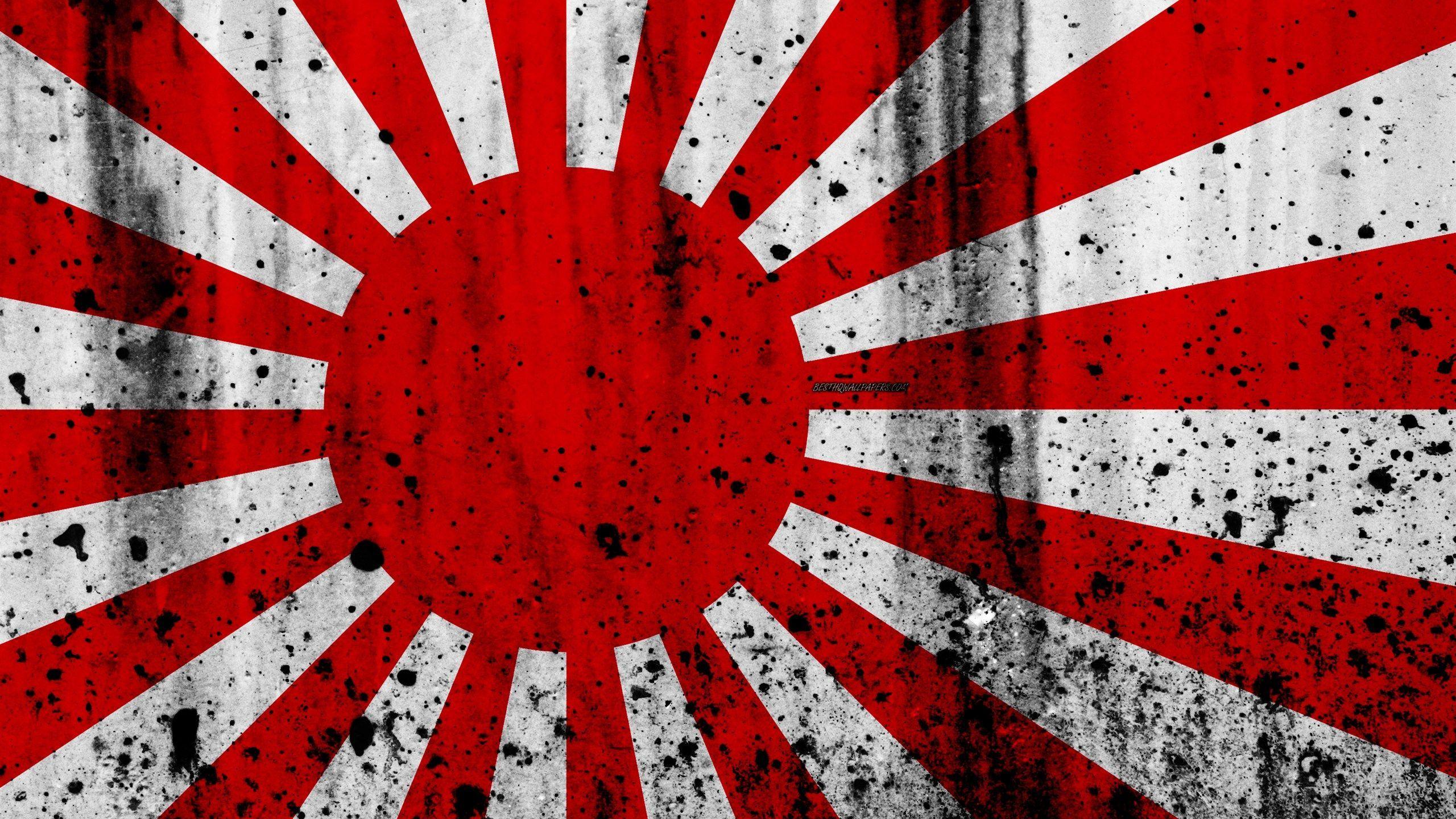 2560x1440 Rising Sun Flag, 4k, grunge, stone texture, flag of JMSDF