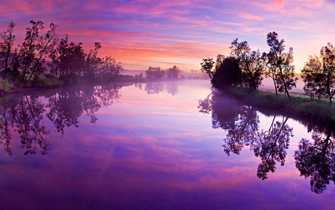 1280x804 Màu tím Sky River Trees Reflect hình nền.  Cây trên sông màu tím