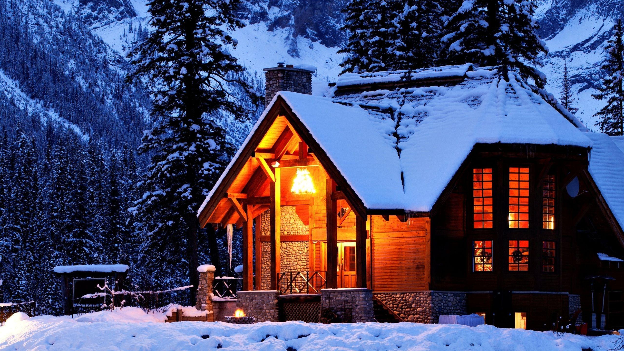 2560x1440 house, trees, winter, snow, nature, mountains, house