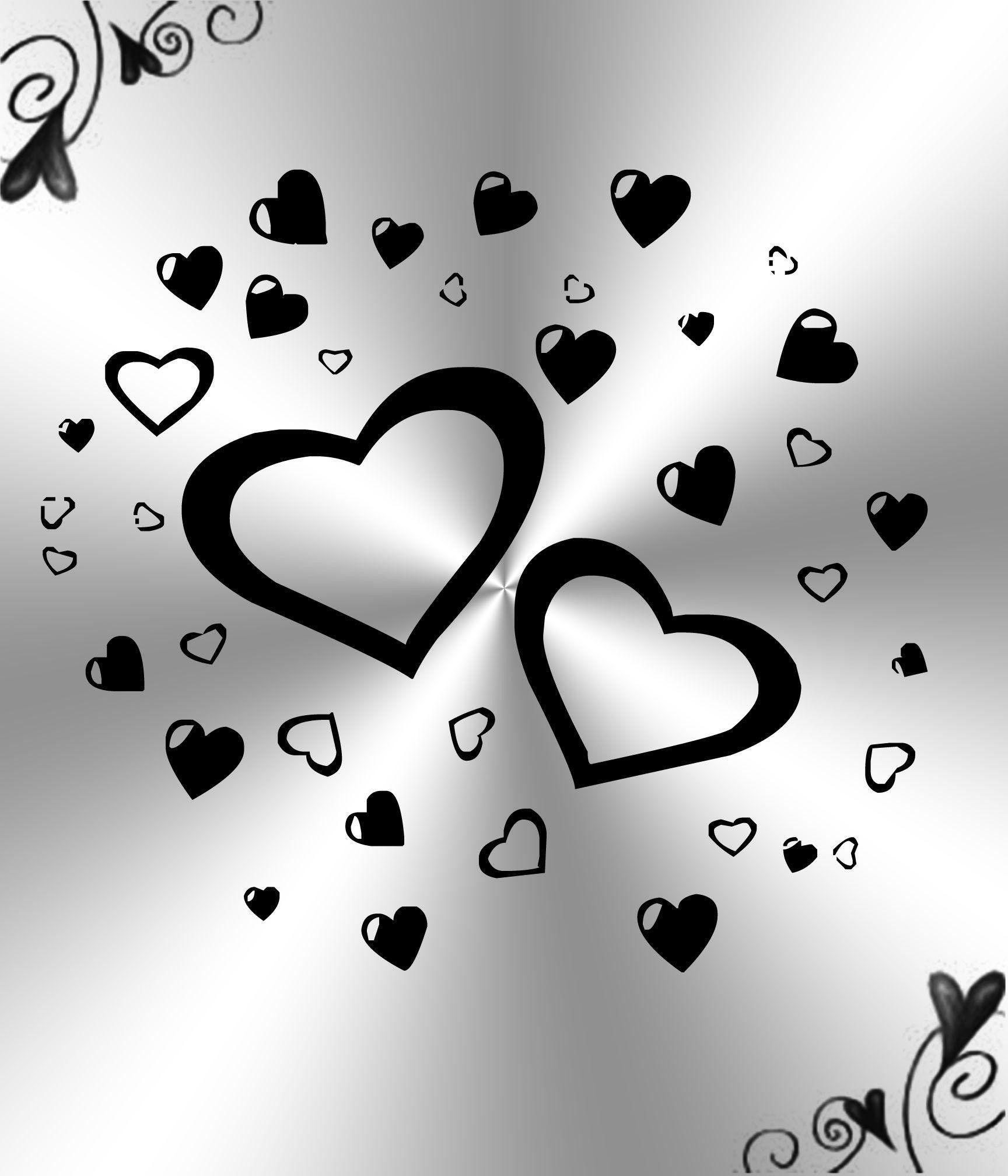 1728x2016 Black and White Heart Wallpaper