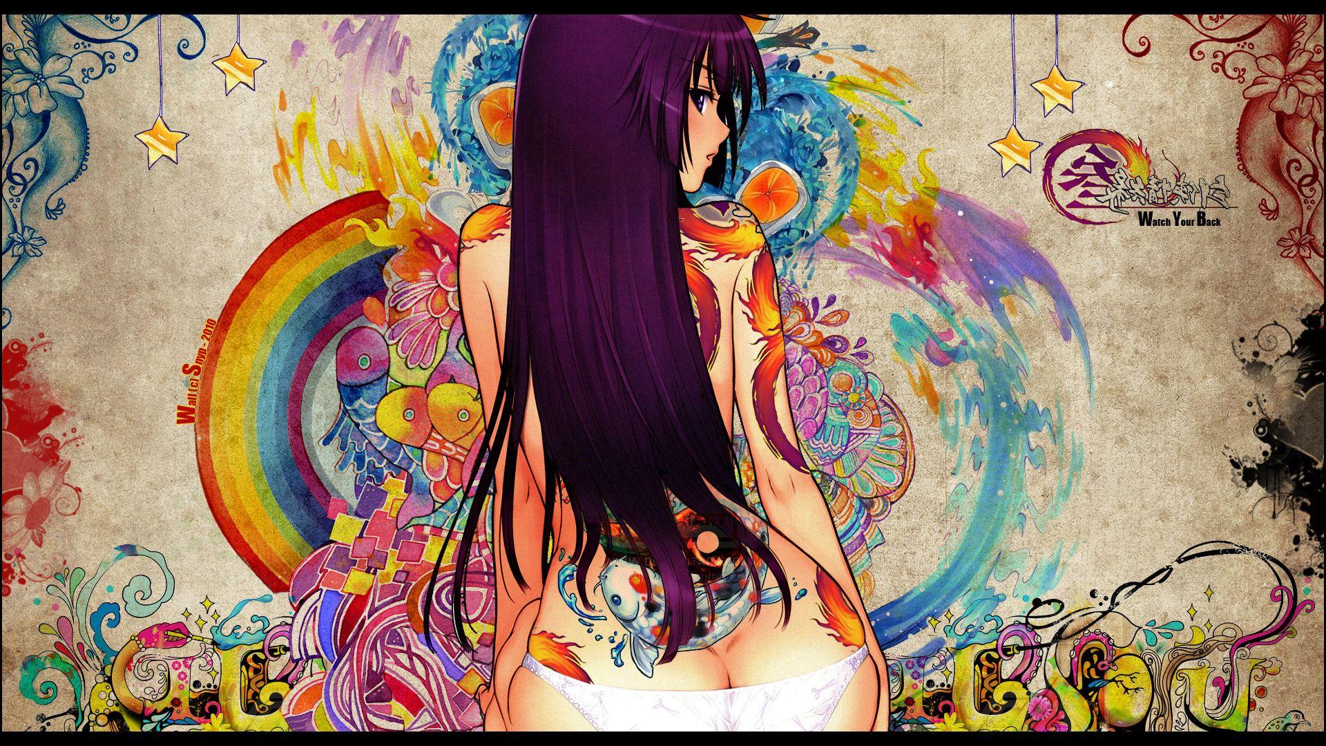 1920x1080 Anime Girl - Hình xăm đầy màu sắc từ Bóng tối của Thần chết
