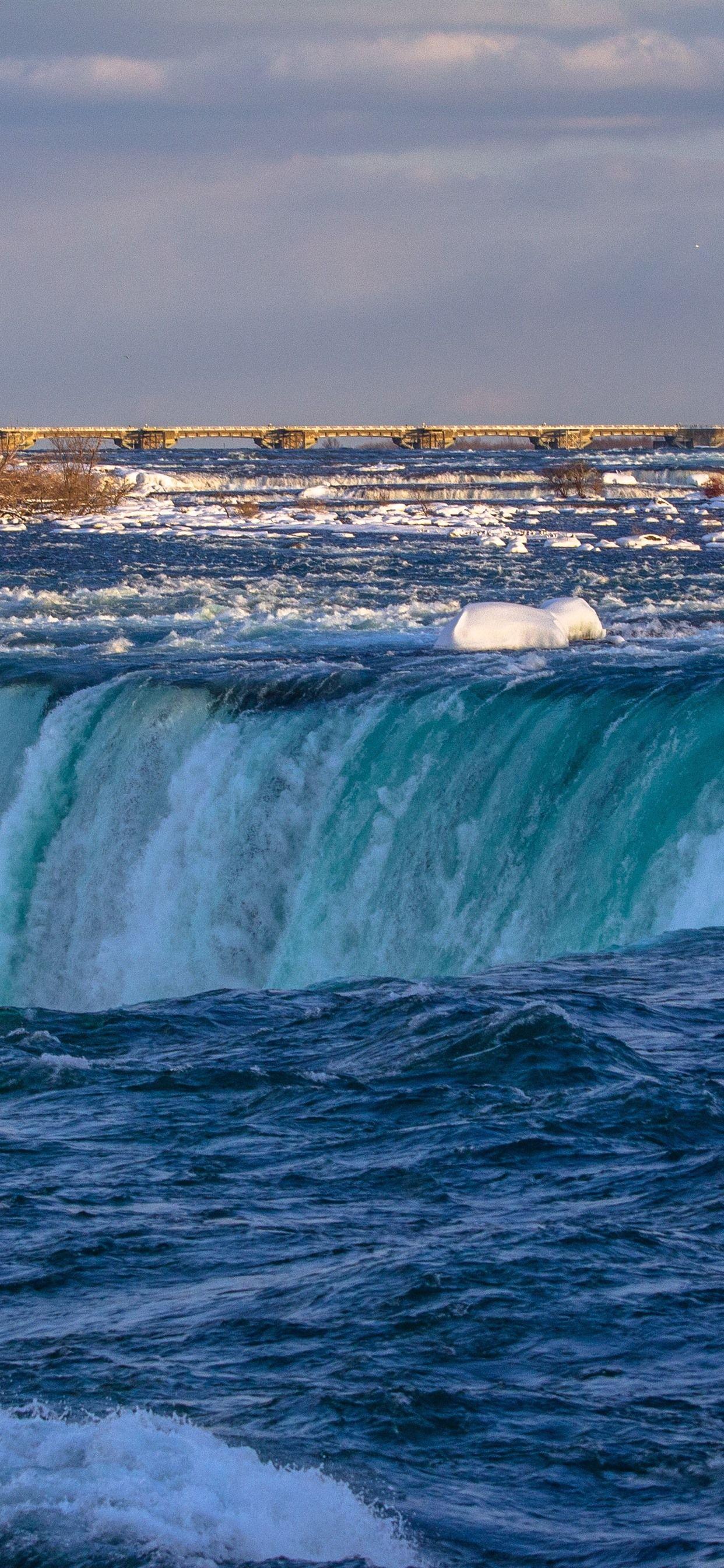 1242x2688 Niagara Falls, Canada, water, snow, bridge, winter 1242x2688