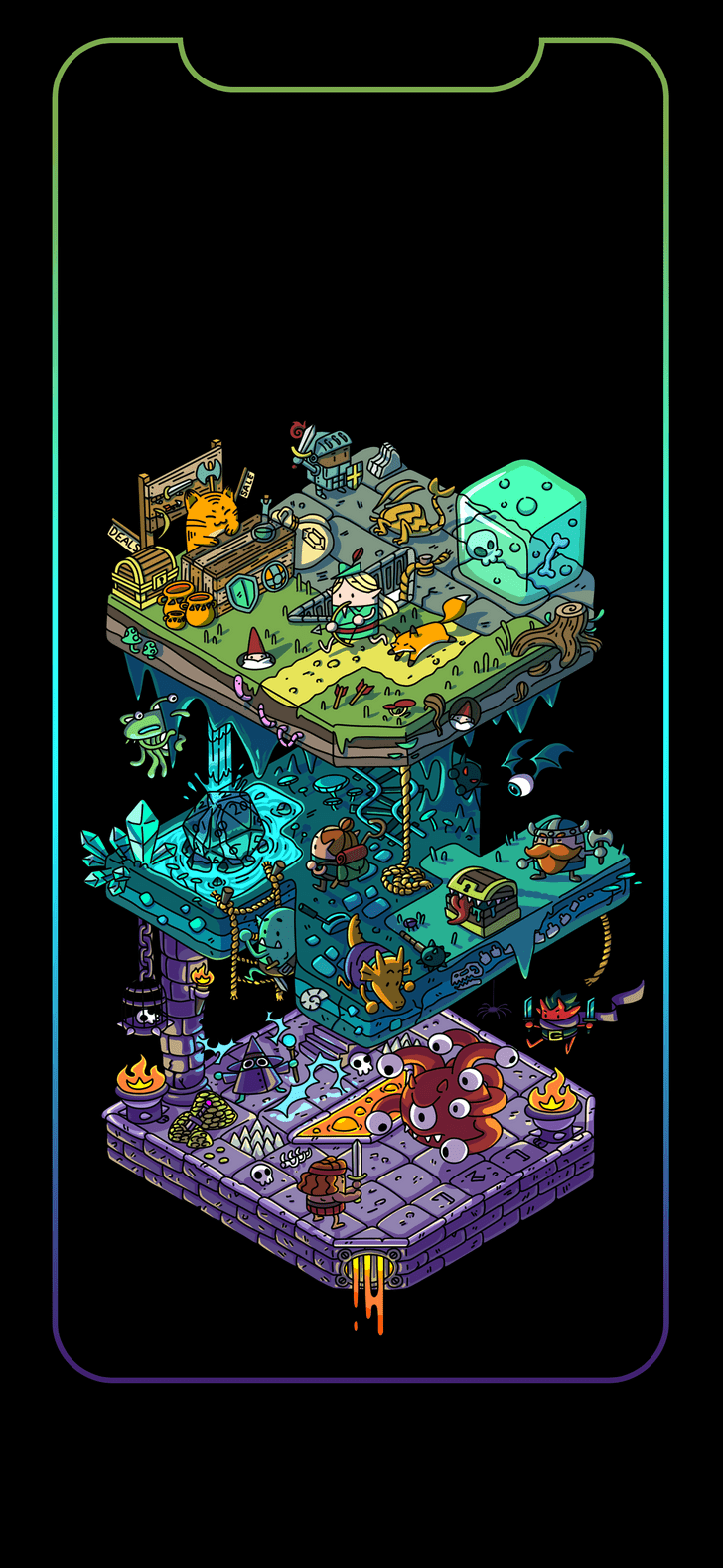 728x1578 iPhone X Wallpaper based on the isometric DND art by /u
