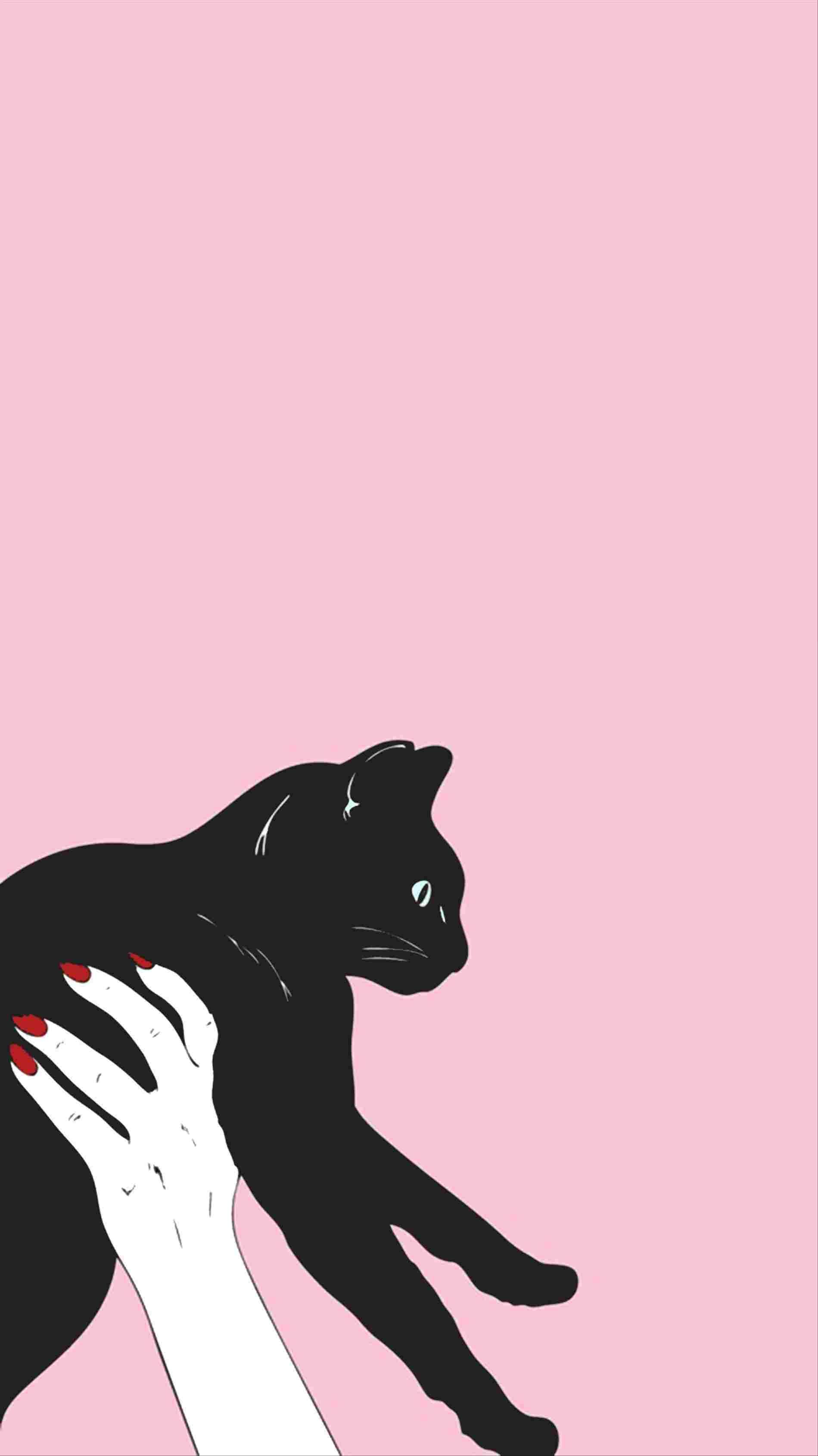 Black  White Cat Love Heat kiss Art Wallpaper