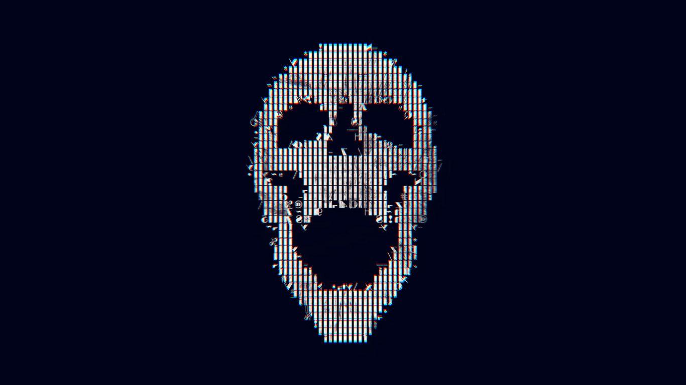 1366x768 Digital Skull Bw Black Art Illustration Simple Minimal Wallpaper