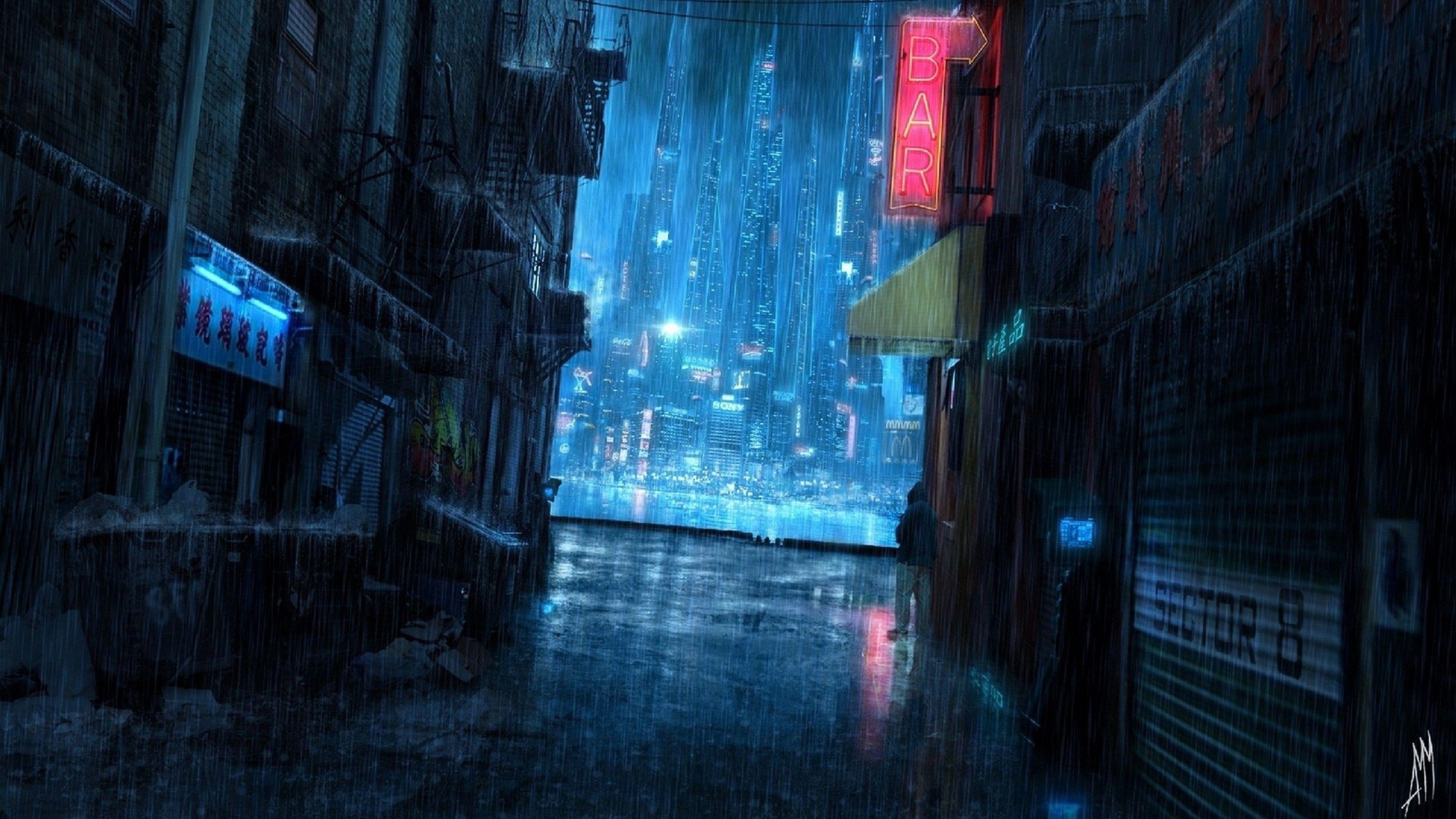 3840x2160 Download 3840x2160 Futuristic Cityscape, Skyscrapers, Back Streets