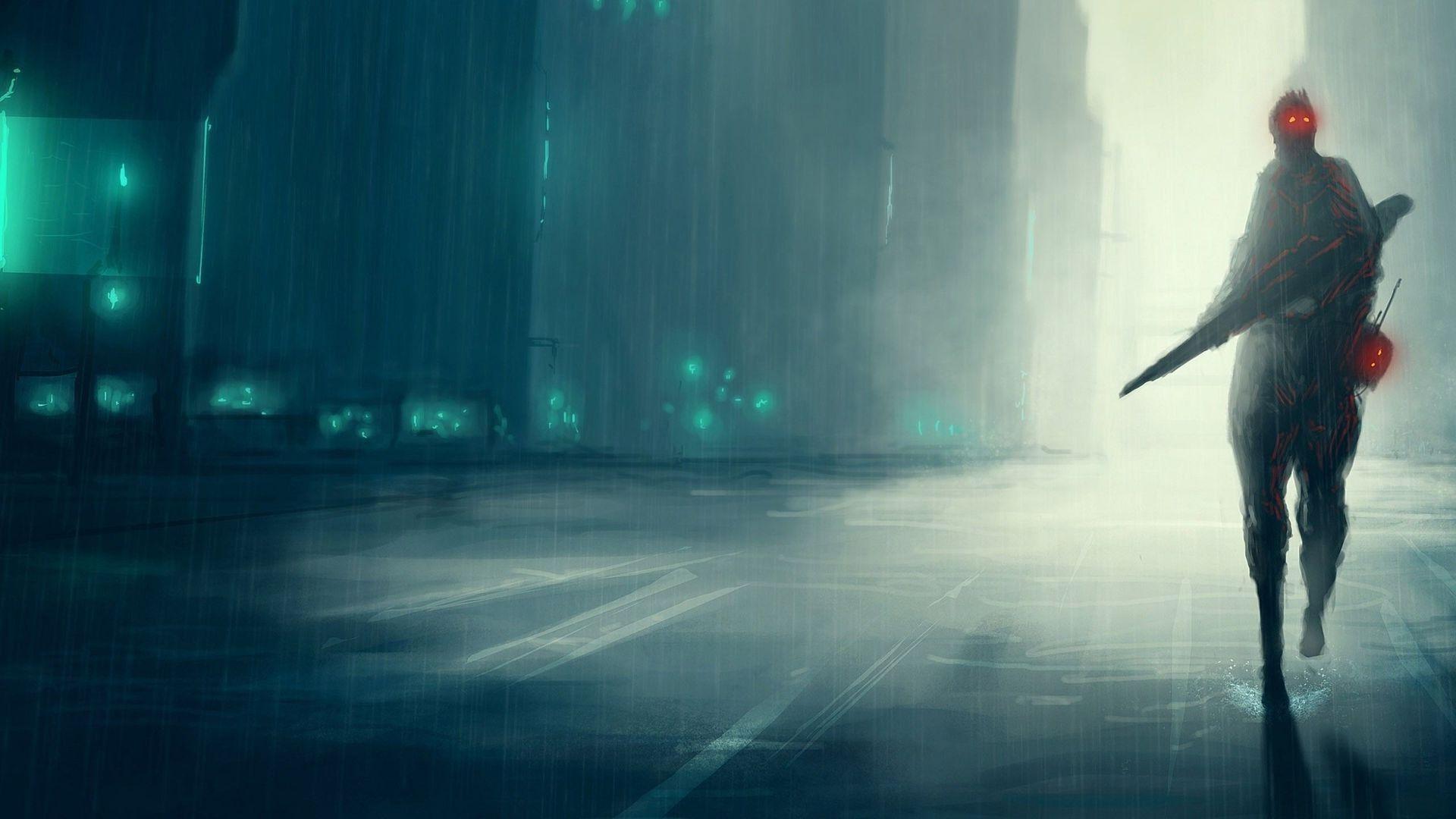 1920x1080 artwork, Fantasy Art, Futuristic, Soldier, Street, Alone, Concept