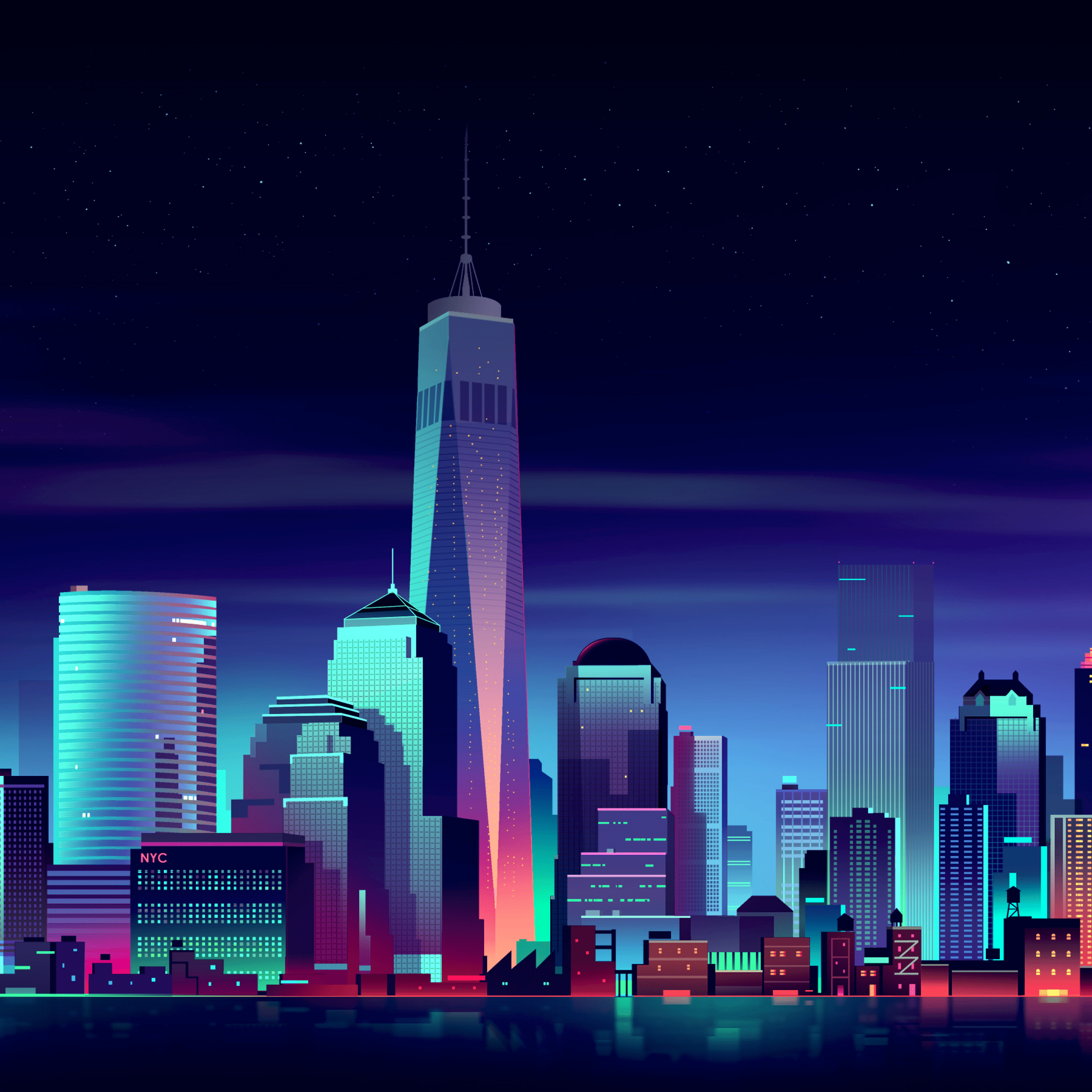 2560x2560 Wallpaper New York City, Neon, Night, HD, Creative Graphics