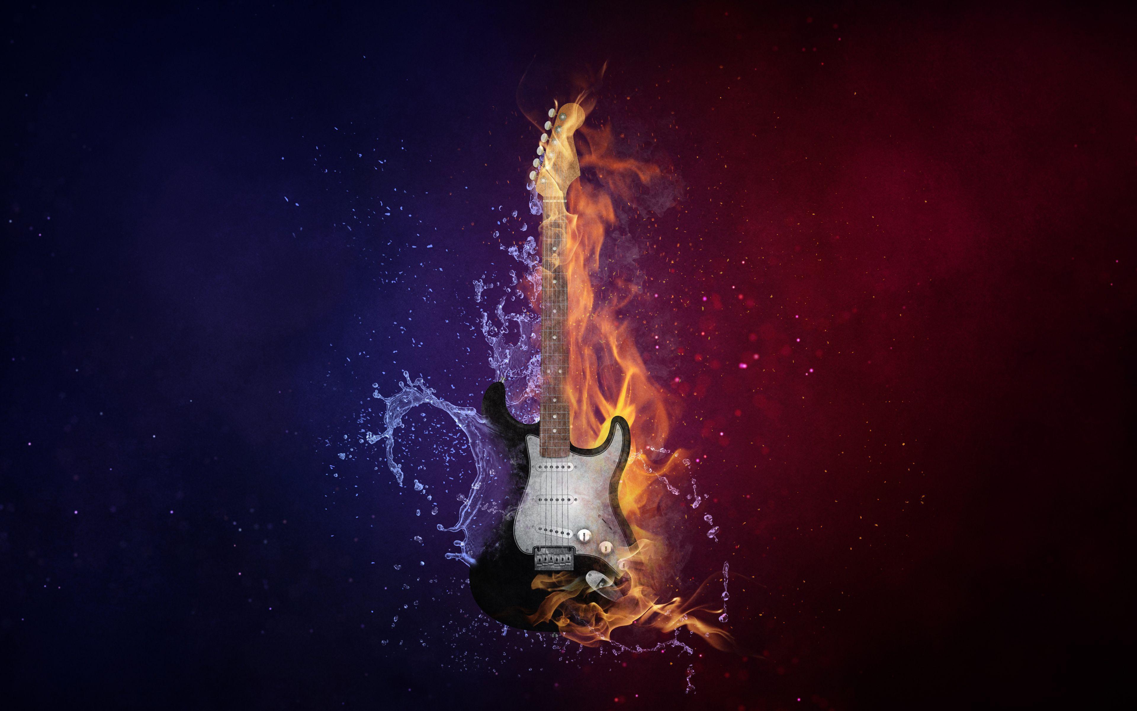 3840x2400 Guitar Fire & Cold 5K Wallpaper Download Resolution 4K