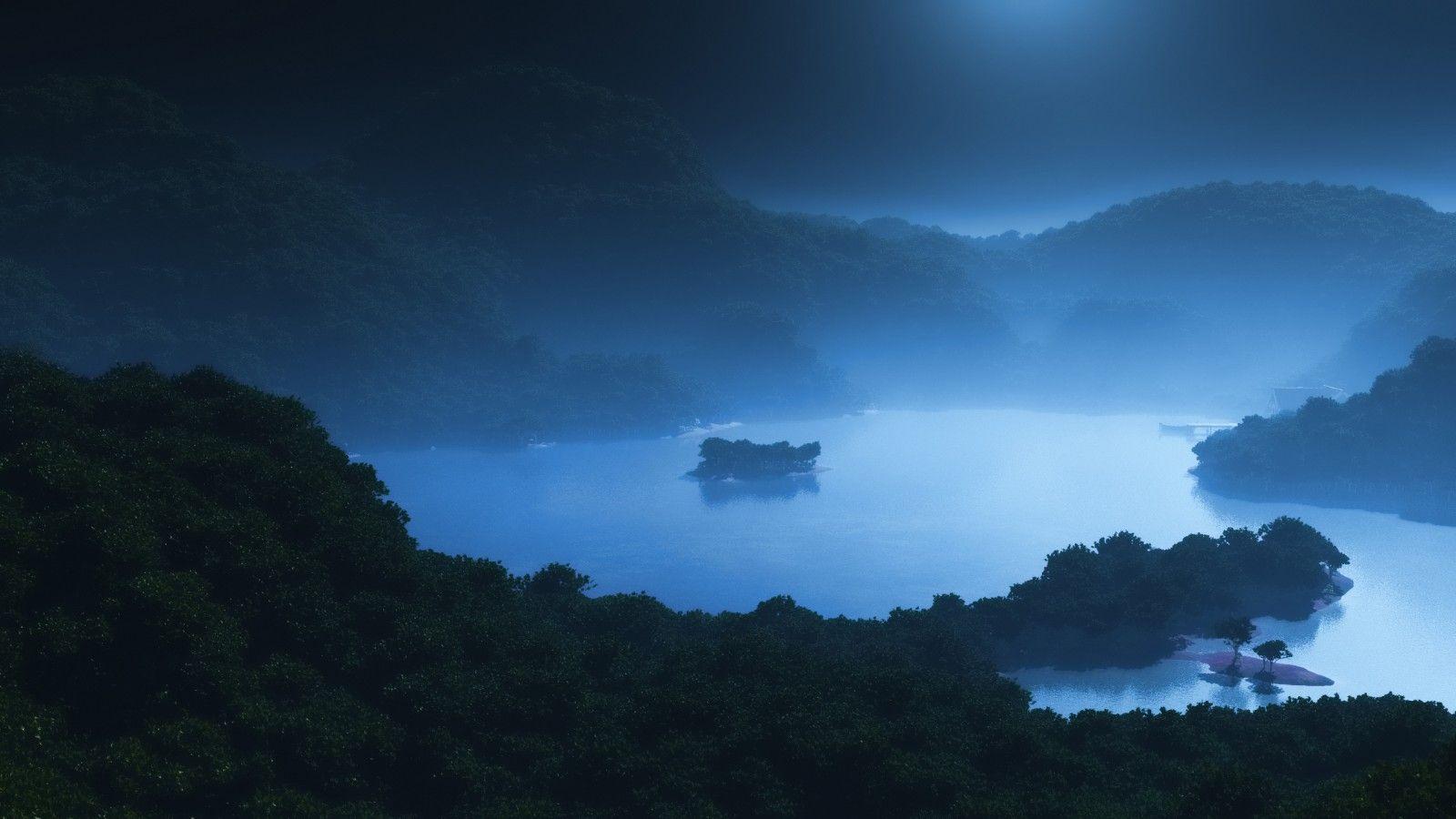 1600x900 Cold Moon Fog Wallpaper