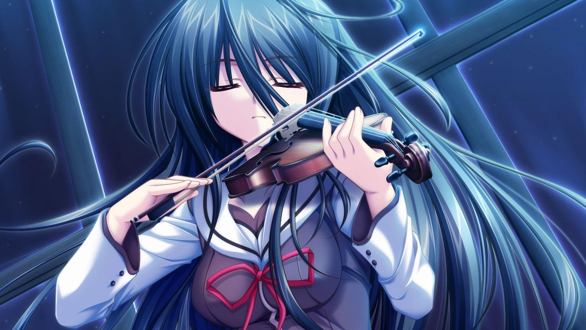 Sad Anime Girl With Violin