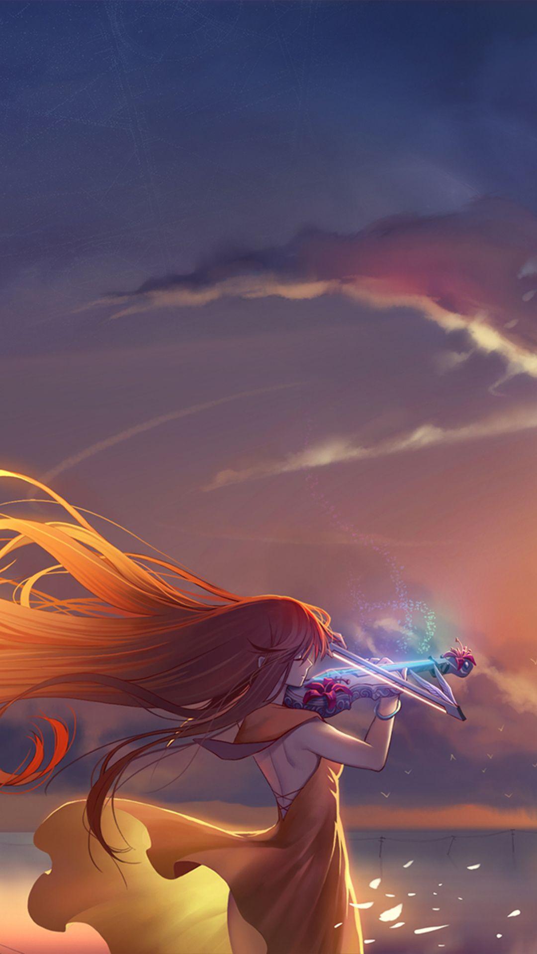 1080x1920 Anime Girl Playing Violin Wallpaper