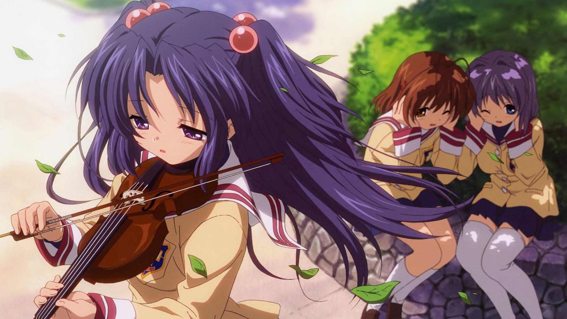 1920x1080 Download Wallpaper 1920x1080 anime, girls, violin, bow, park