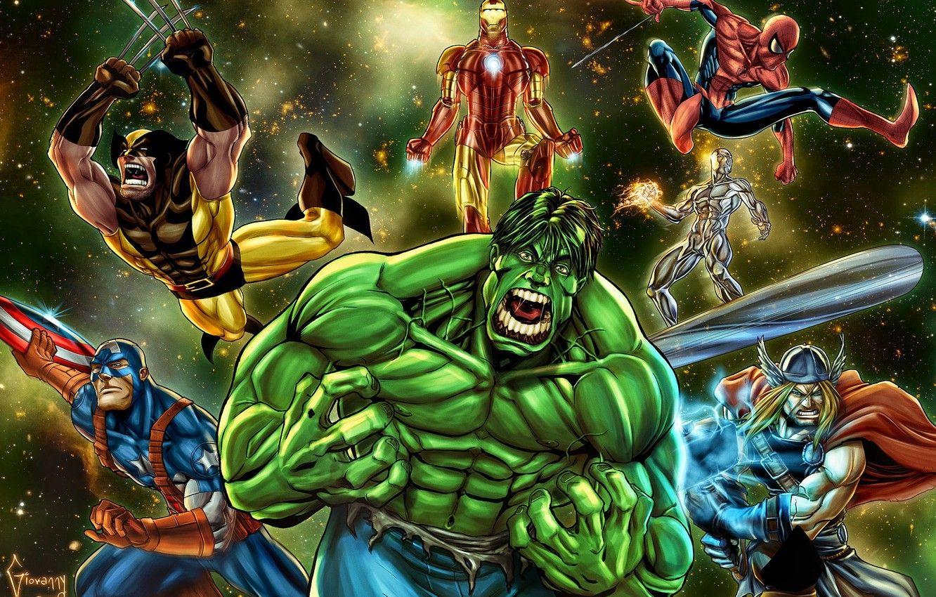 1332x850 Wallpaper Wolverine, captain america, thor, hulk, spider man, iron man, silver surfer image for desktop, section фантастика
