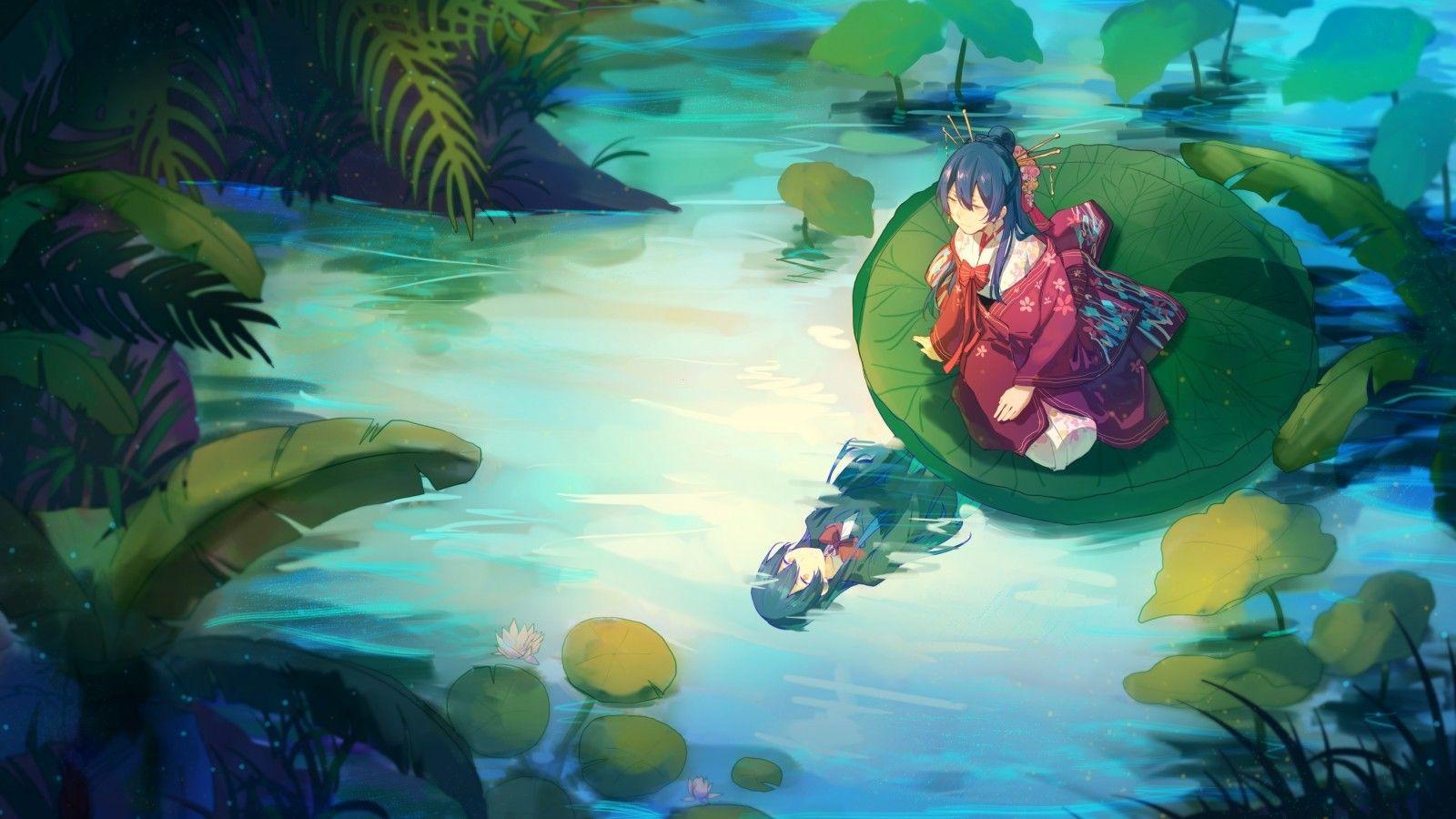 1600x900 Download 1600x900 Sonoda Umi, Love Live, Kimono, Water, Reflection