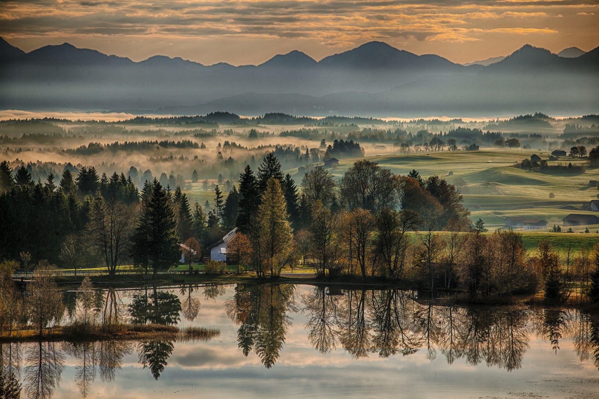 2048x1365 Bavaria, Wallpaper, Trees, Dawn, River, HD Nature Wallpaper