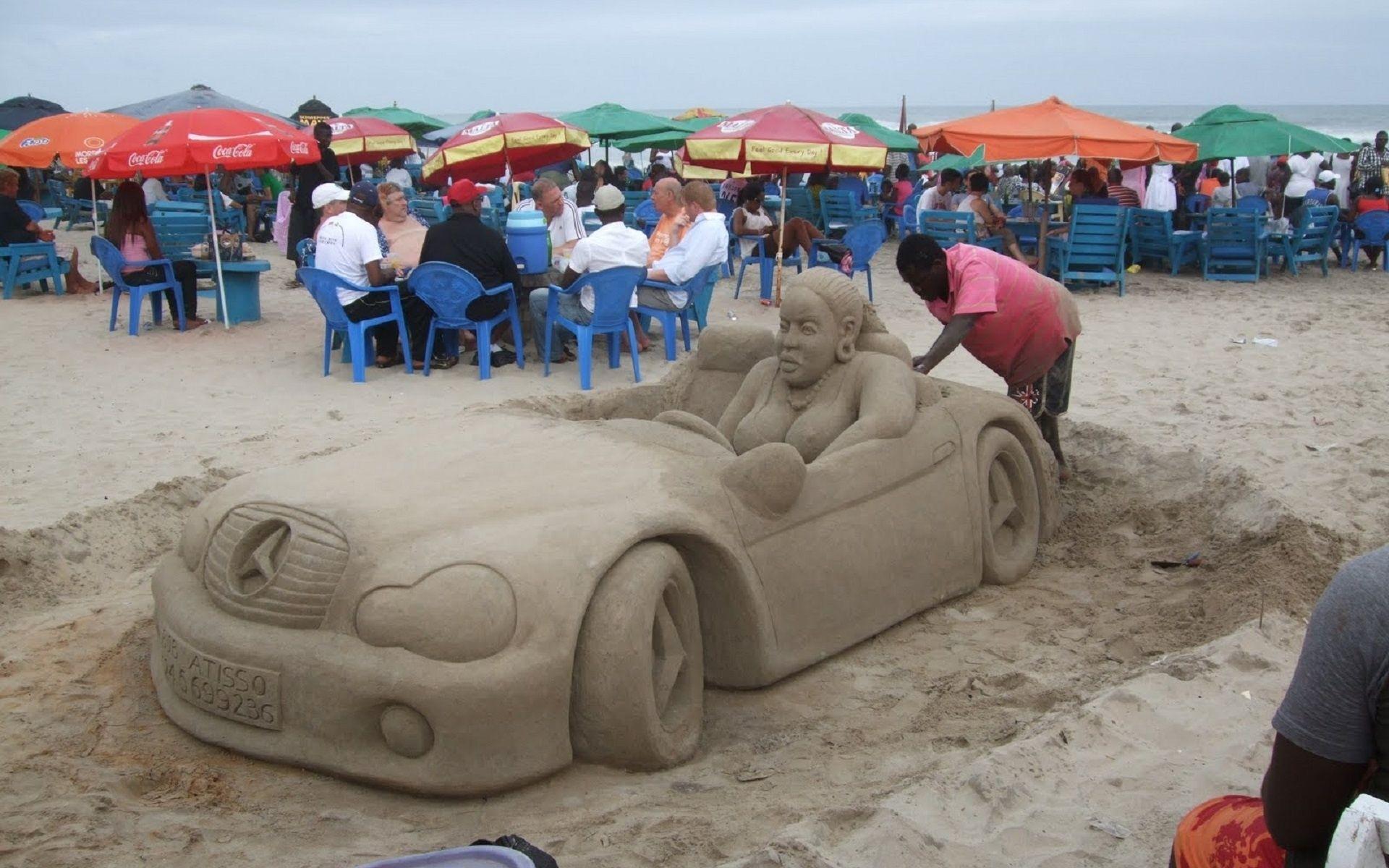 1920x1200 City Life In Accra, Sand Sculpture Mercedes Car, Capitals
