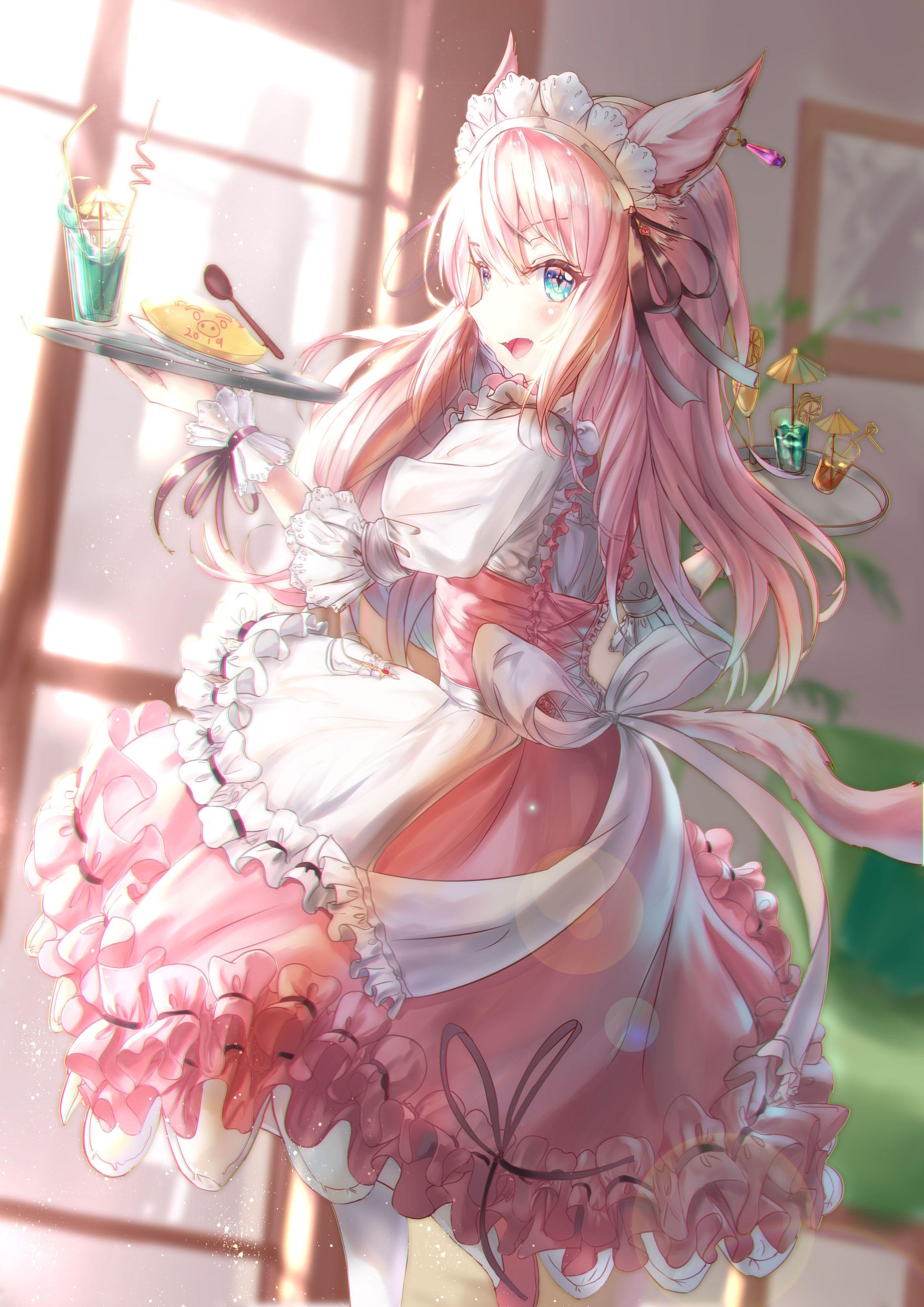 2339x3307 Download 2339x3307 Nekomimi, Anime Girl, Cute, Pink Hair, Mad