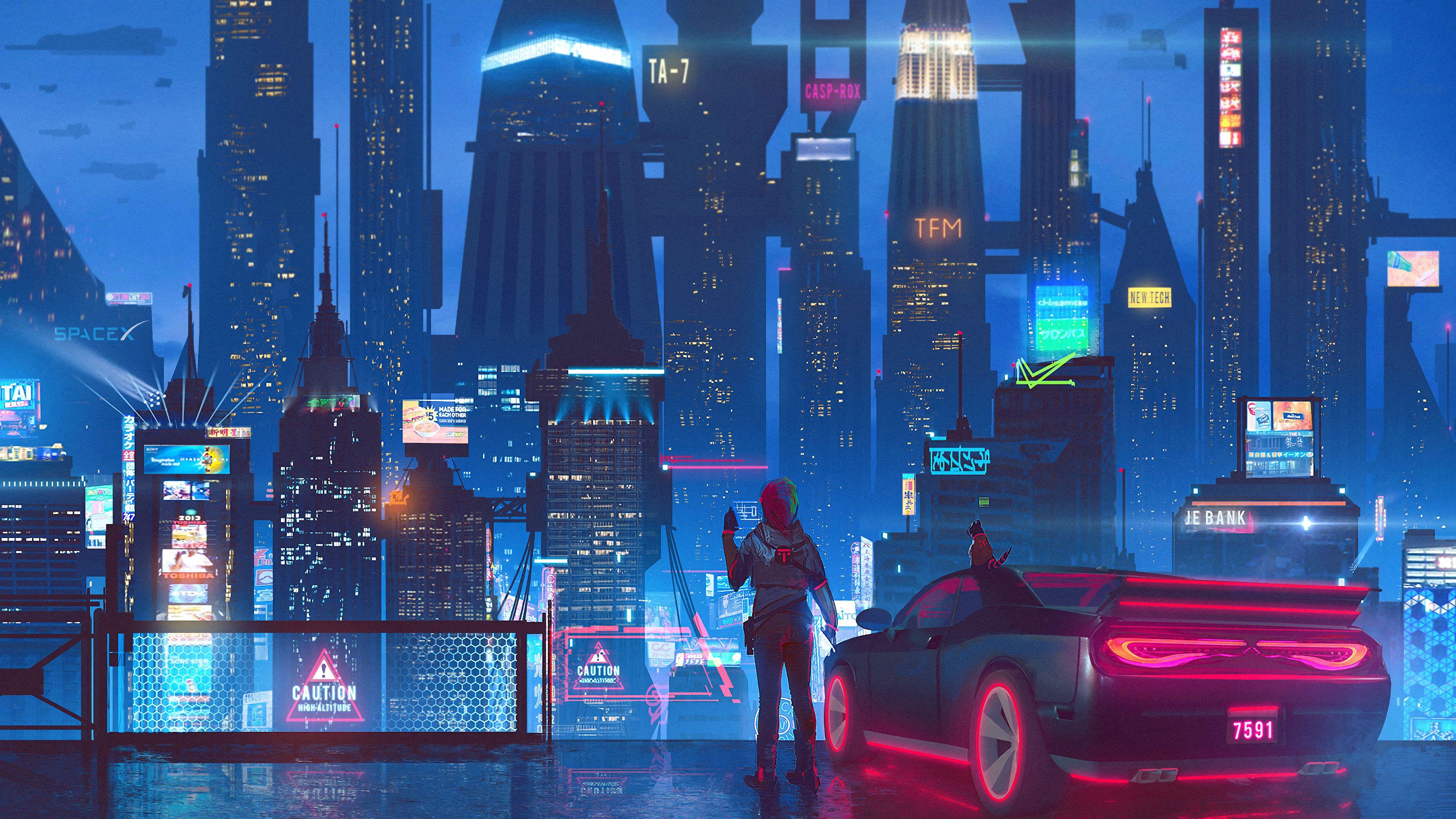 Wallpaper cyberpunk, city, buildings, art desktop wallpaper, hd image,  picture, background, 13377a