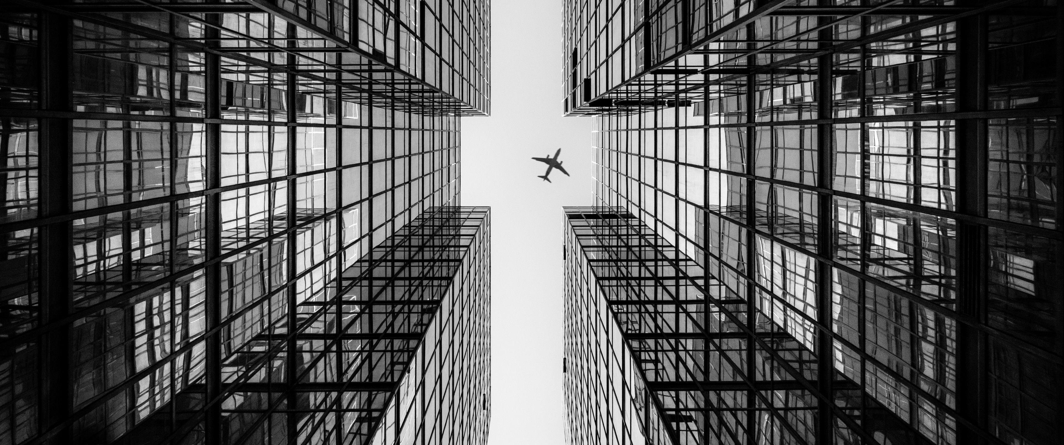 3440x1440 Download 3440x1440 Hong Kong, Buildings, Airplane, Modern