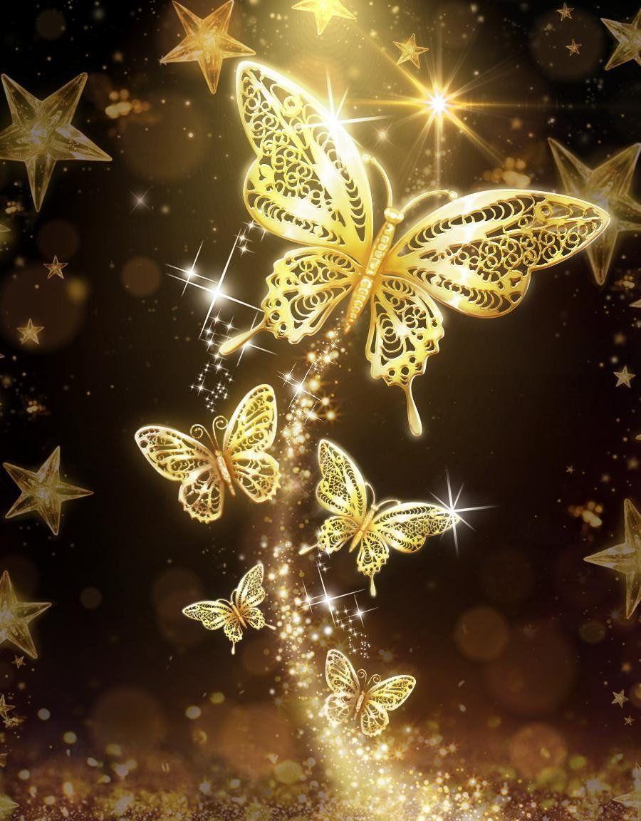900x1152 Rose Gold Golden Butterfly Wallpaper HD