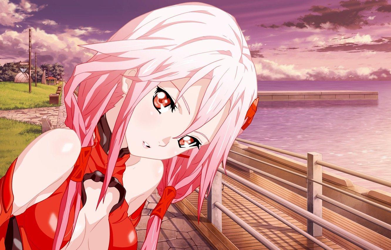 1332x850 Wallpaper sea, girl, coast, art, pierce, guilty crown, inori